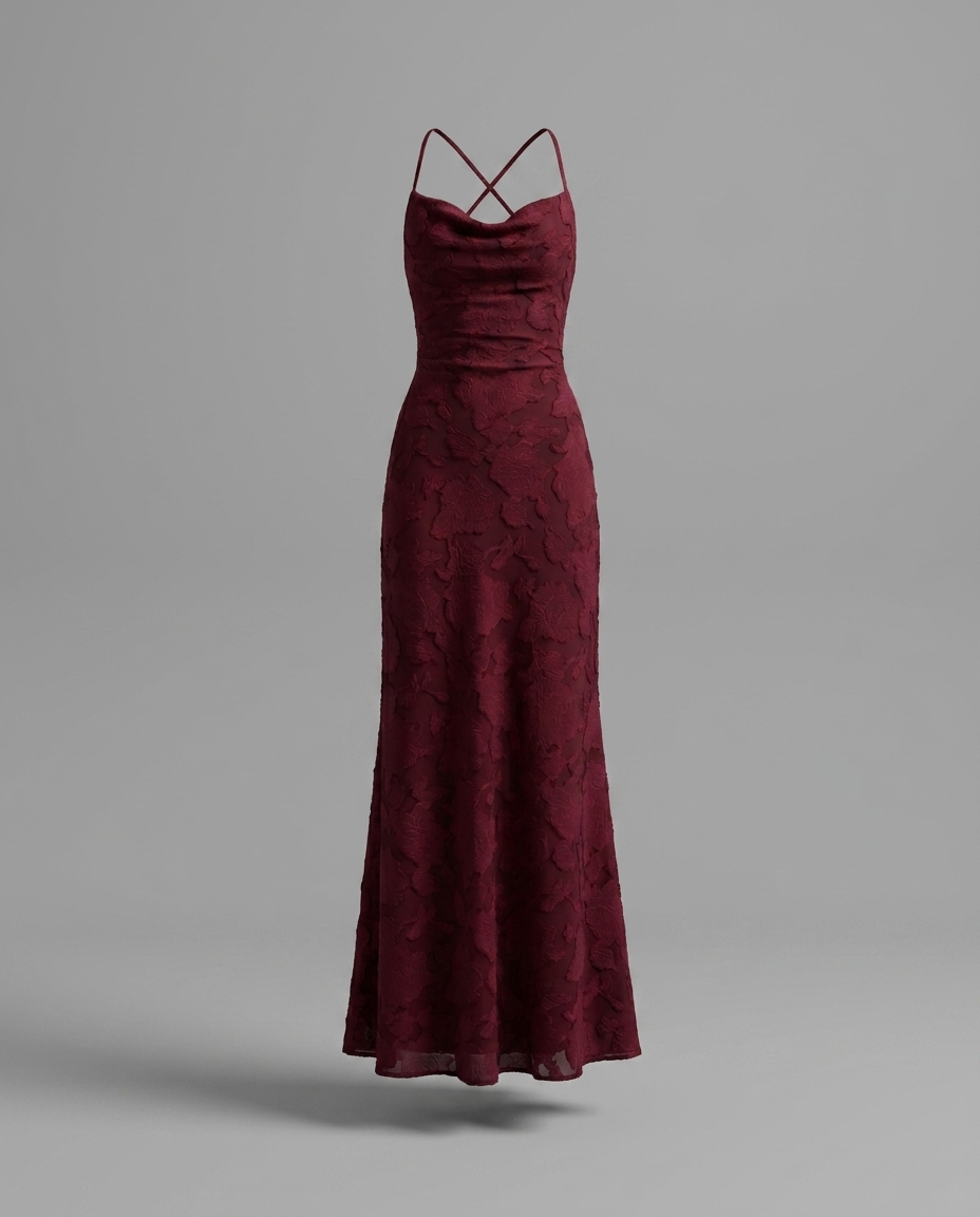 Celina Maxi Dress Burgundy Jacquard
