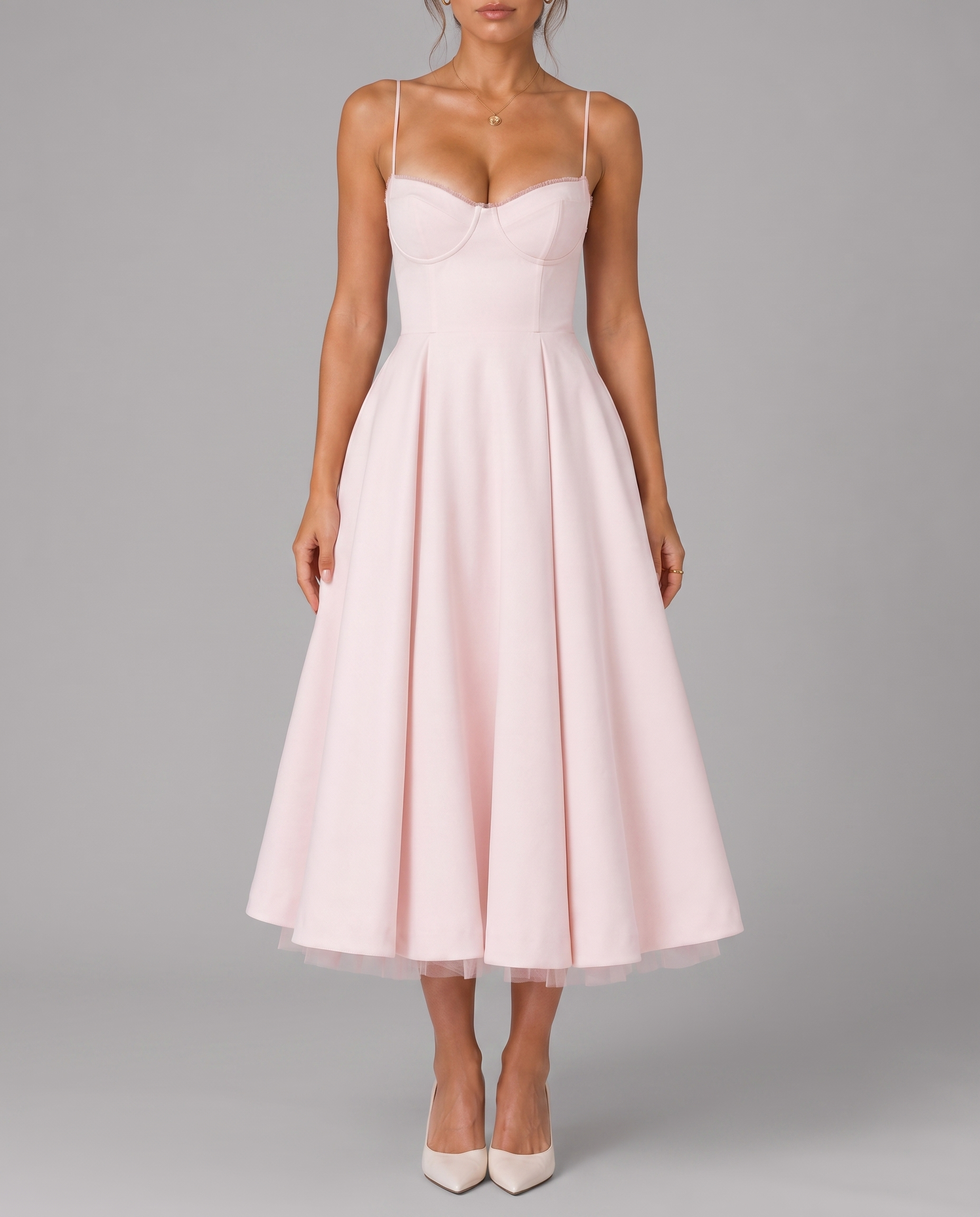 Corset Midi Dress with Full Skirt