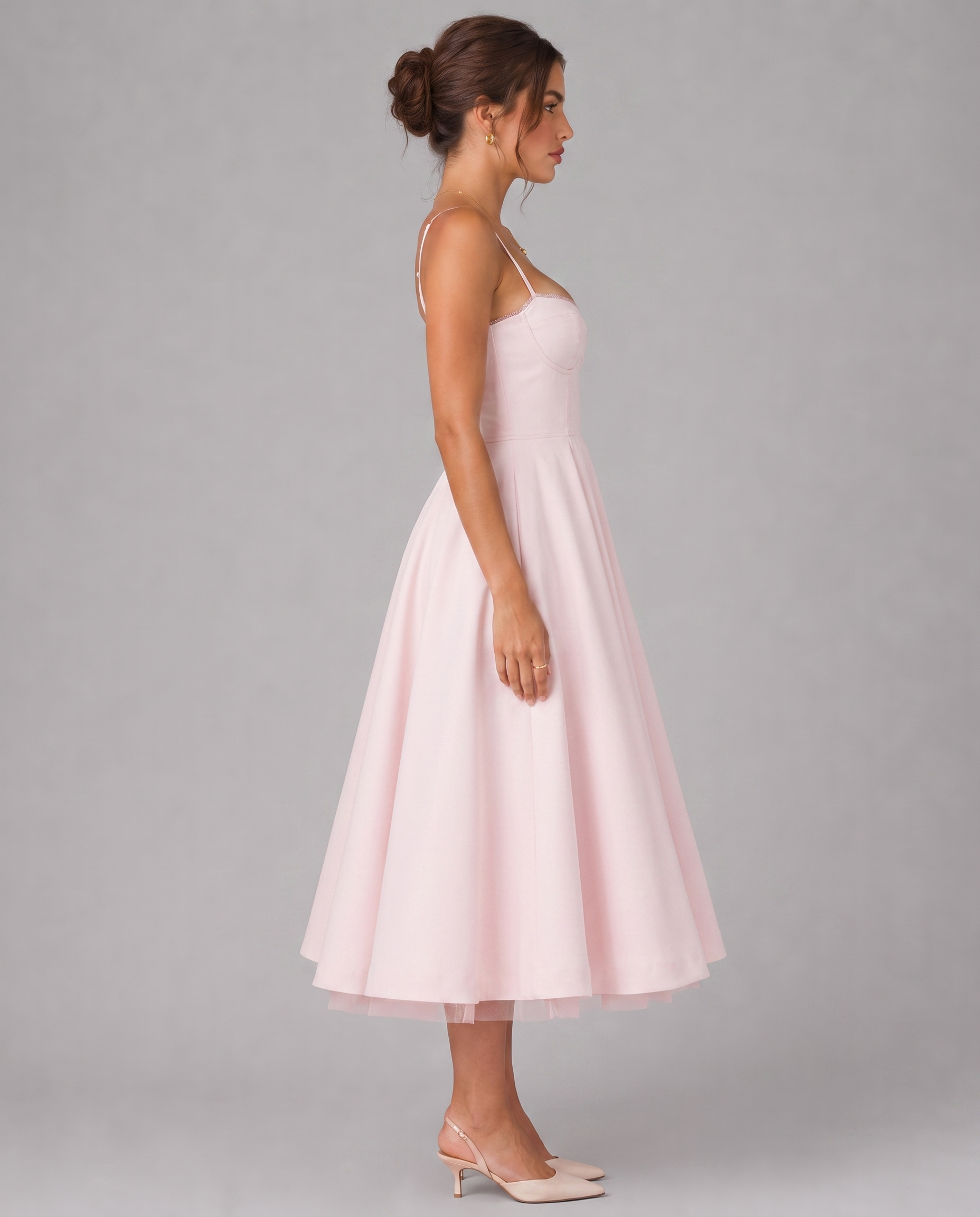 Corset Midi Dress with Full Skirt