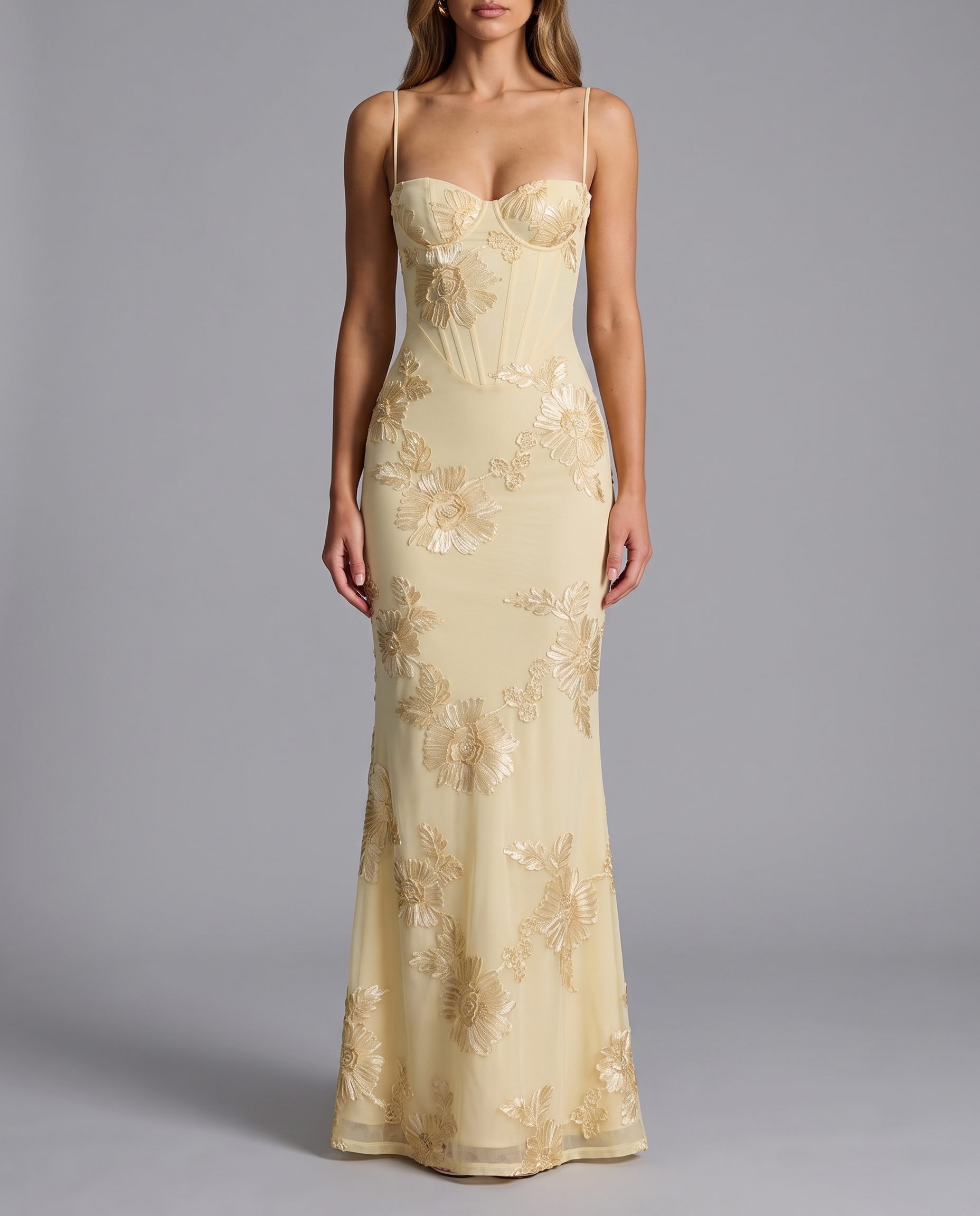 Floral Corset Maxi Dress with Lace-Up Back