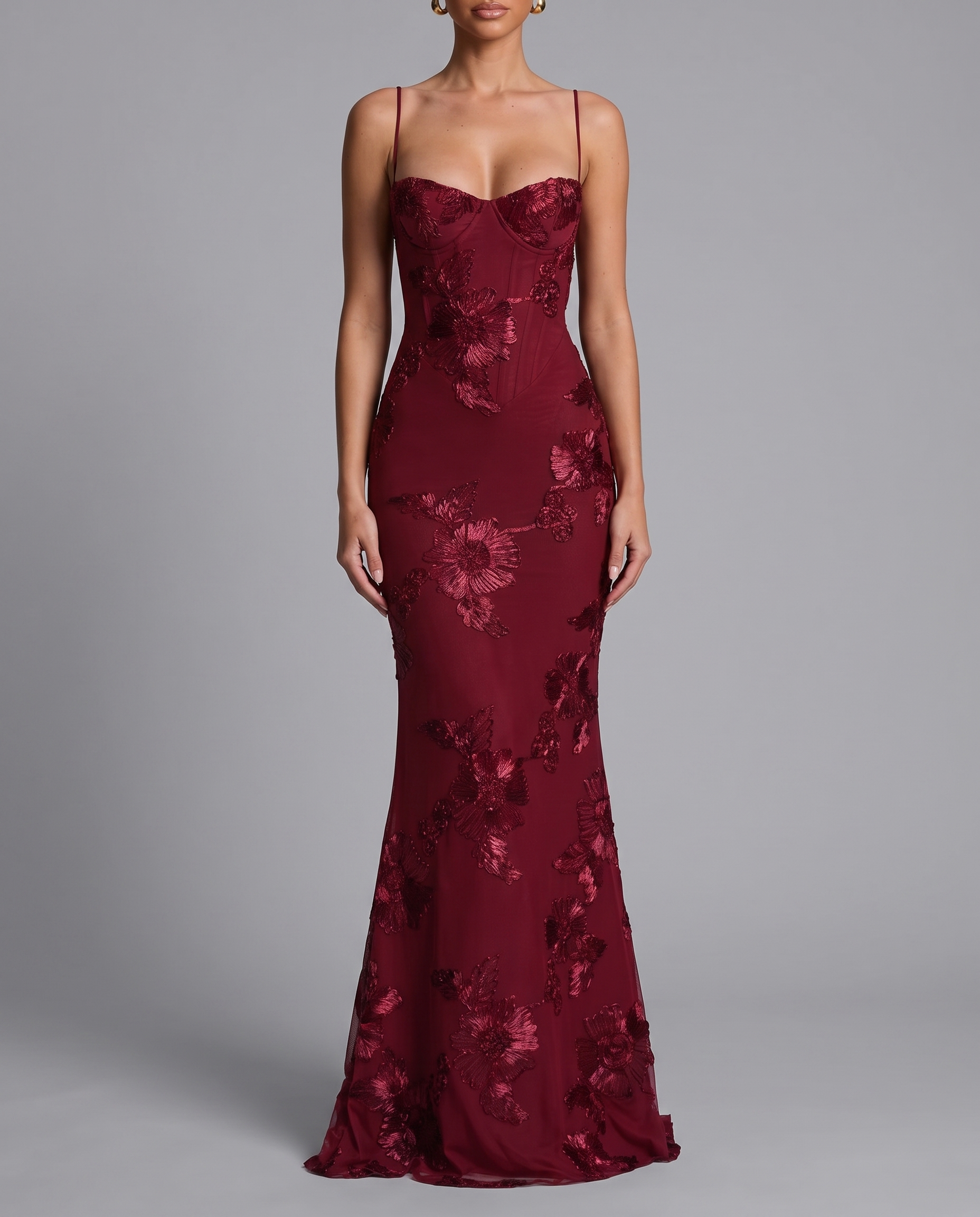 Floral Corset Maxi Dress with Lace-Up Back