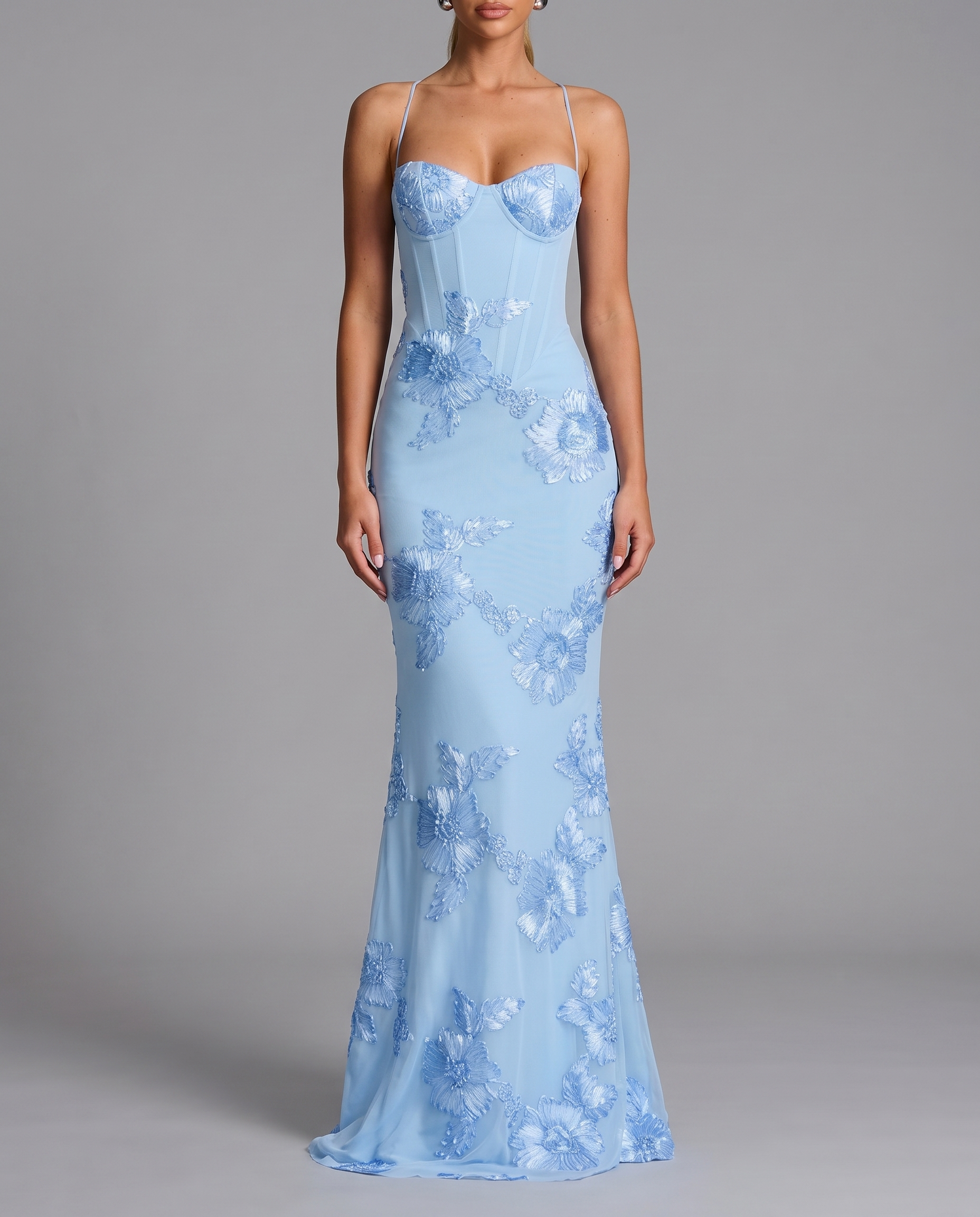 Floral Corset Maxi Dress with Lace-Up Back