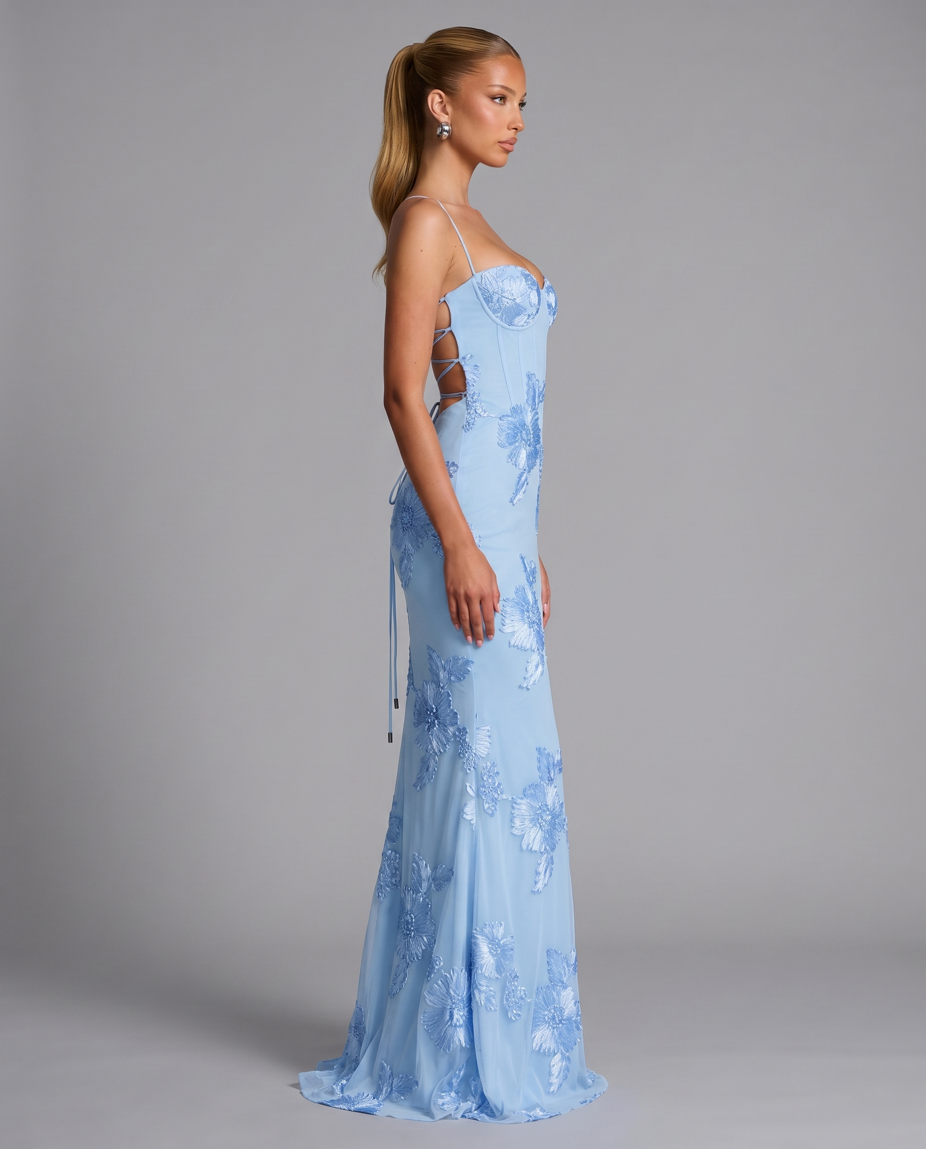 Floral Corset Maxi Dress with Lace-Up Back