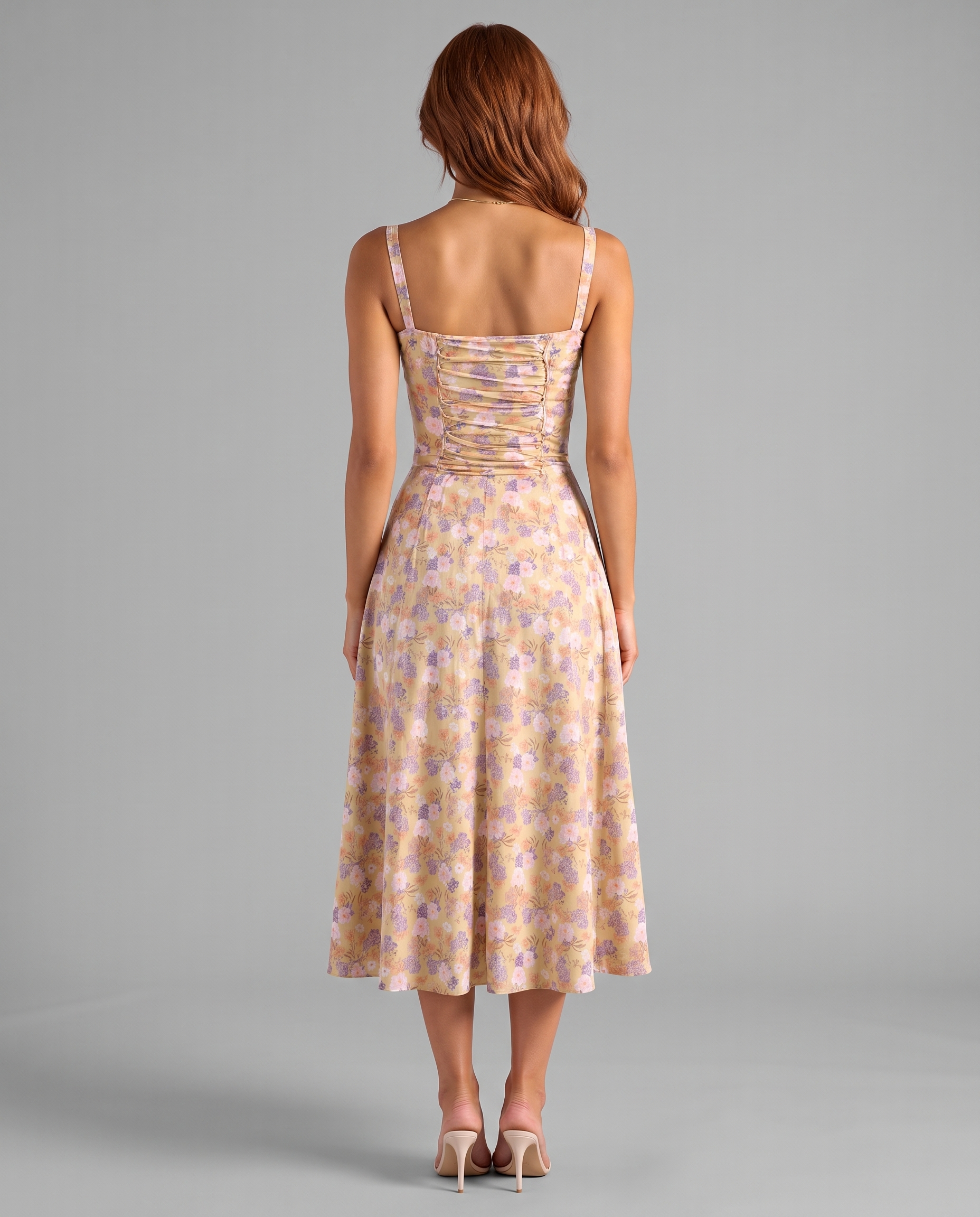 Floral Corset Midi Dress with Side Slit