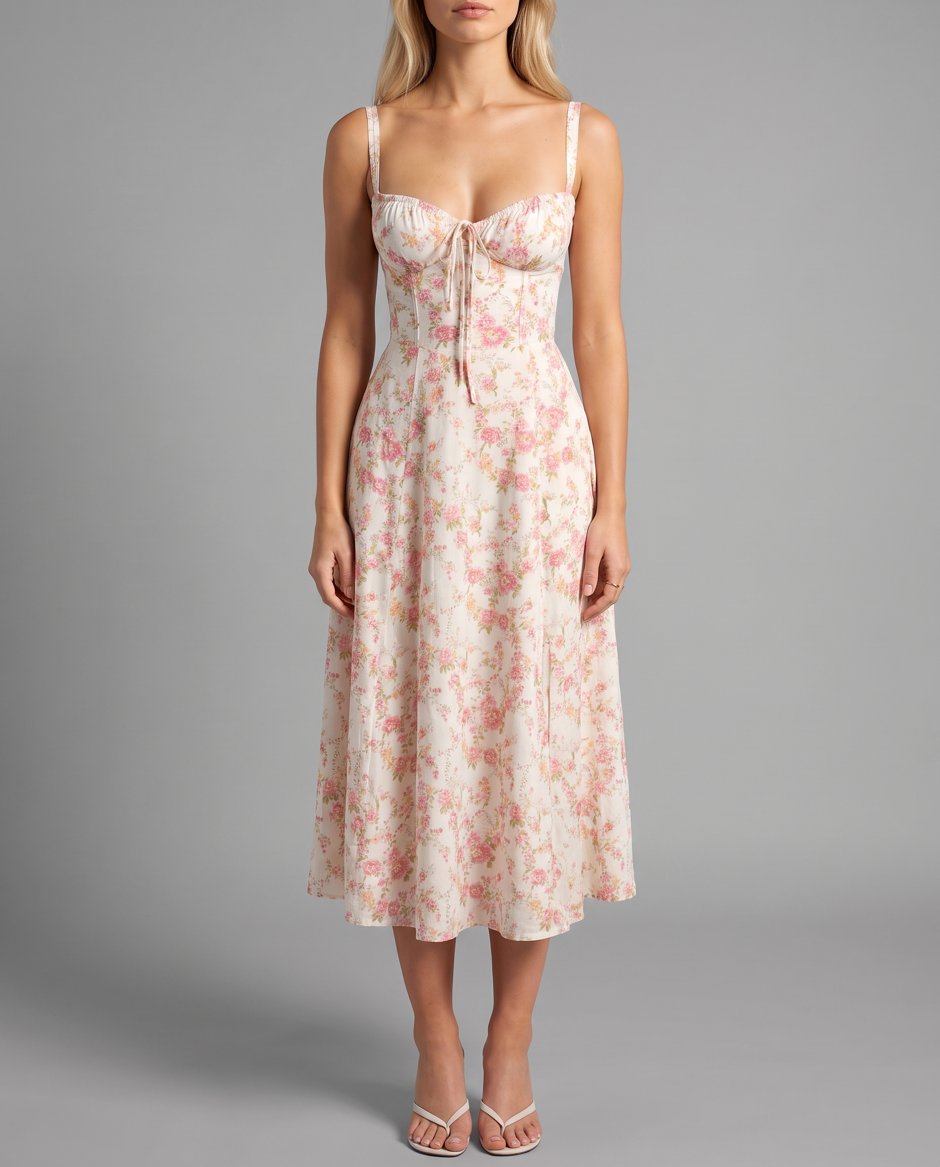 Floral Corset Midi Dress with Side Slit