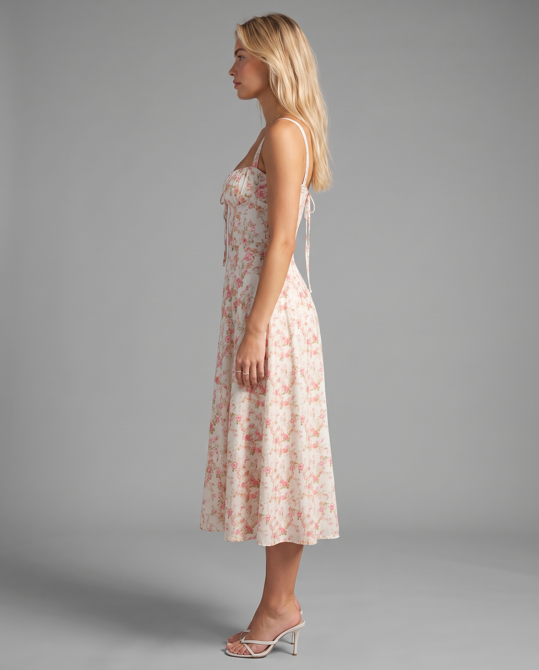 Floral Corset Midi Dress with Side Slit