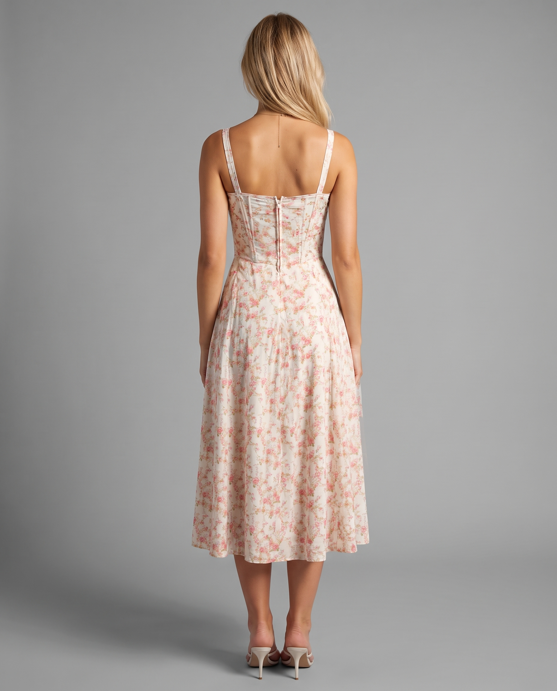 Floral Corset Midi Dress with Side Slit
