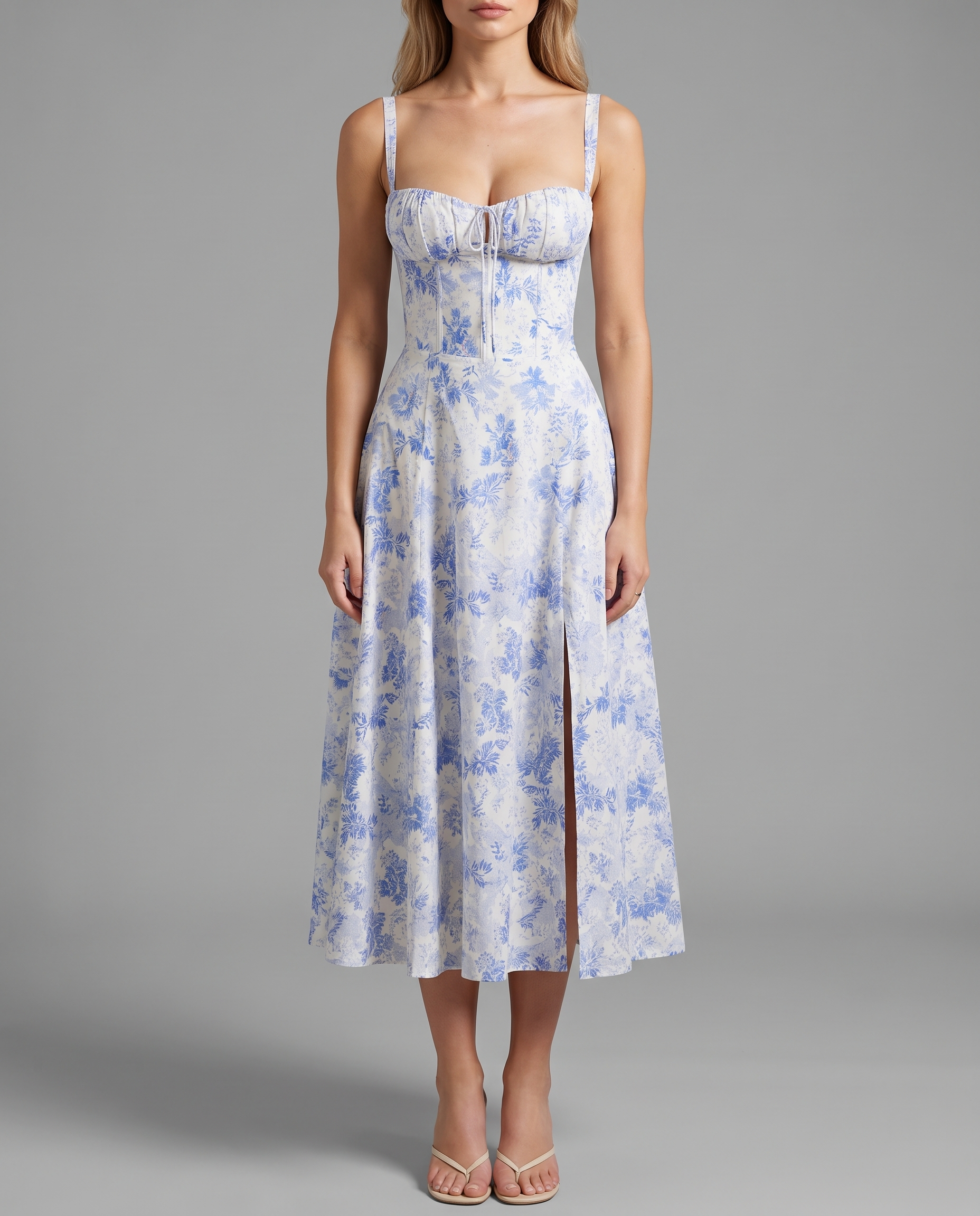 Floral Corset Midi Dress with Side Slit