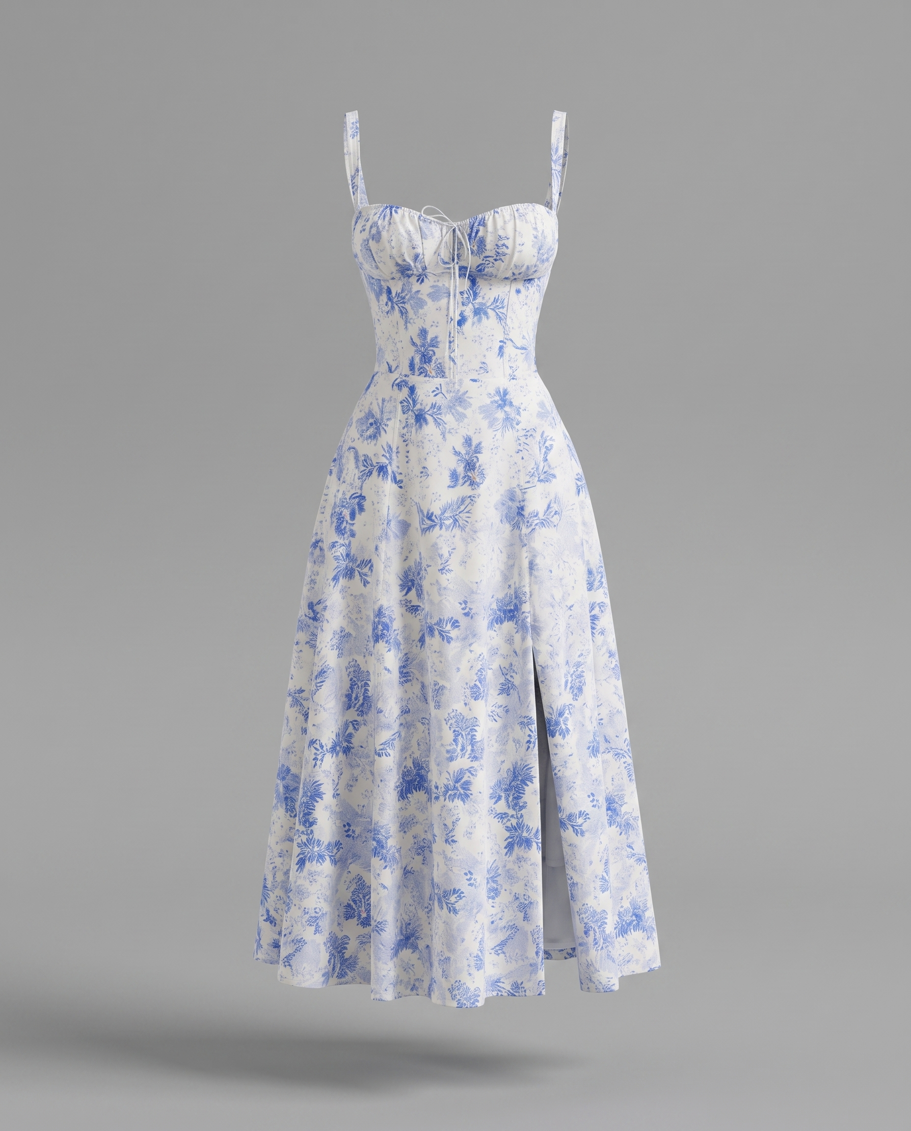 Floral Corset Midi Dress with Side Slit
