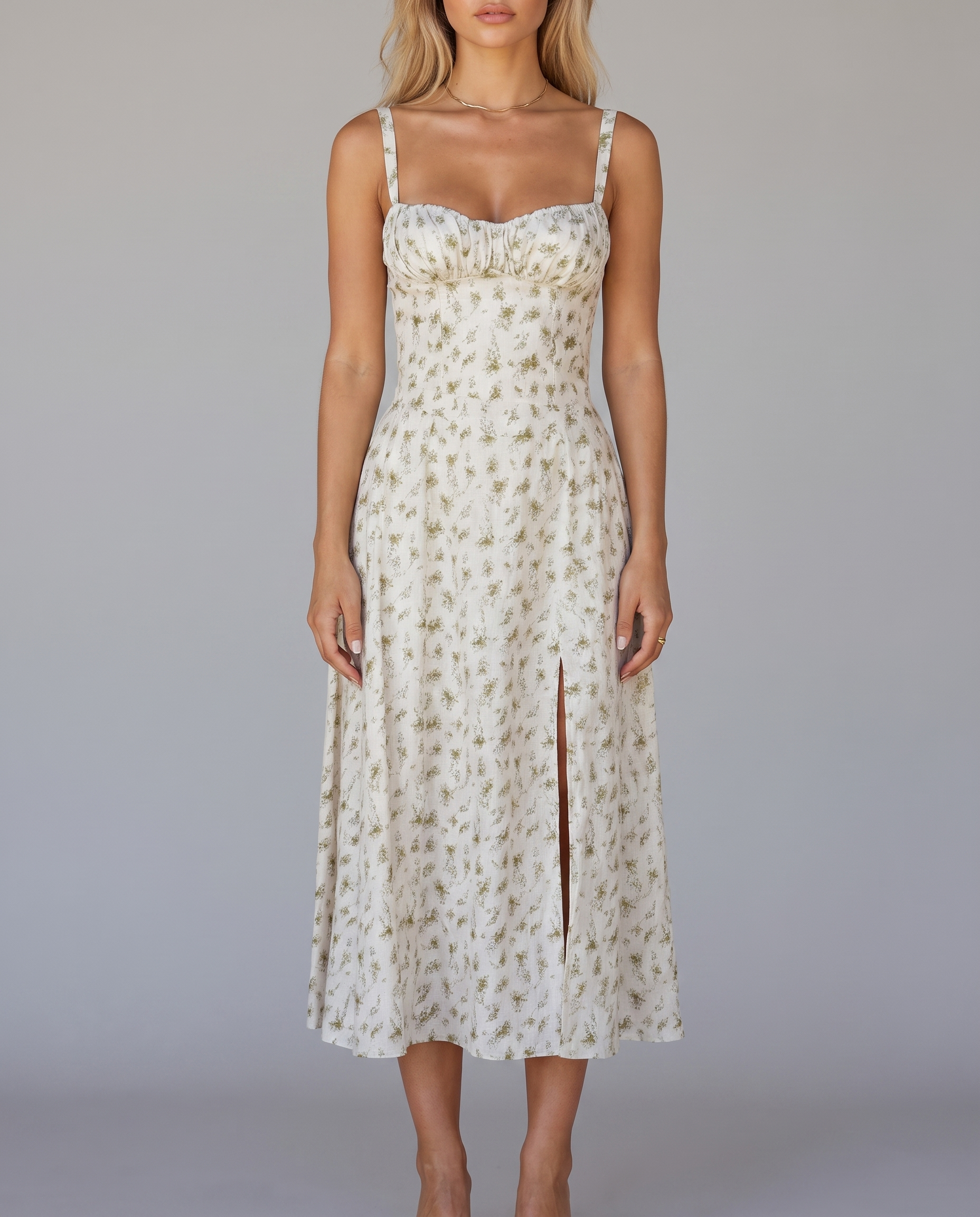 Floral Corset Midi Dress with Side Slit