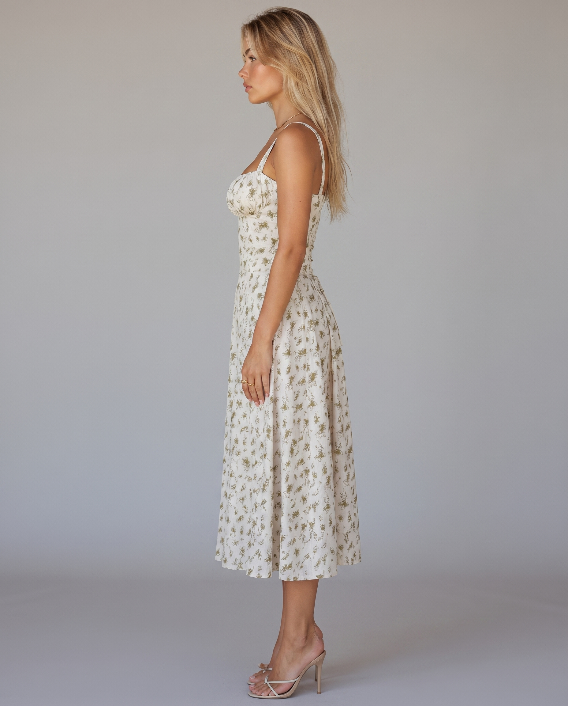 Floral Corset Midi Dress with Side Slit