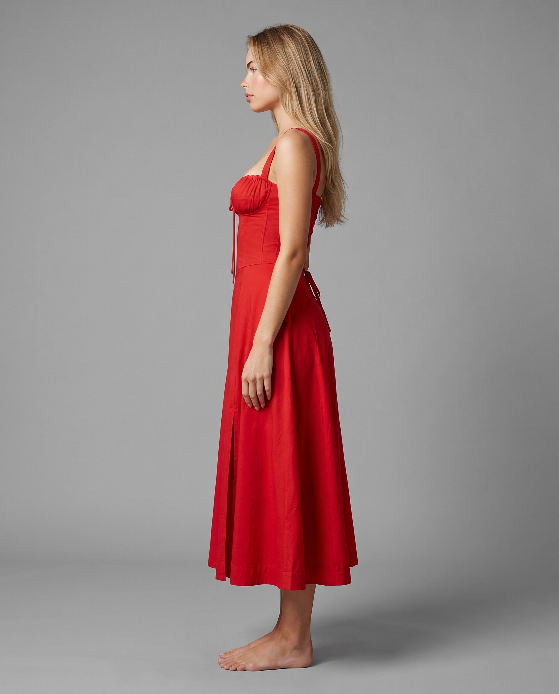 Floral Corset Midi Dress with Side Slit