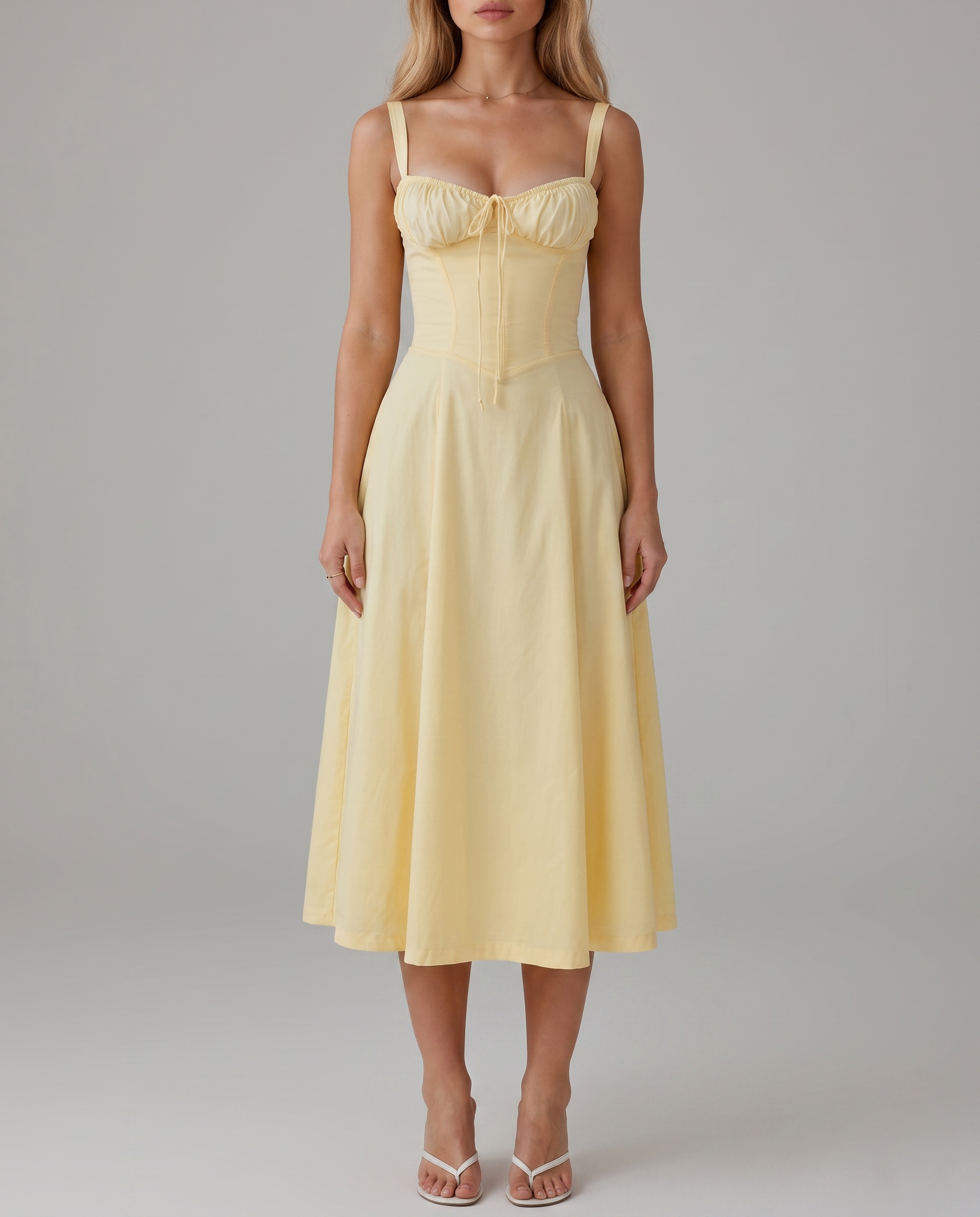 Floral Corset Midi Dress with Side Slit