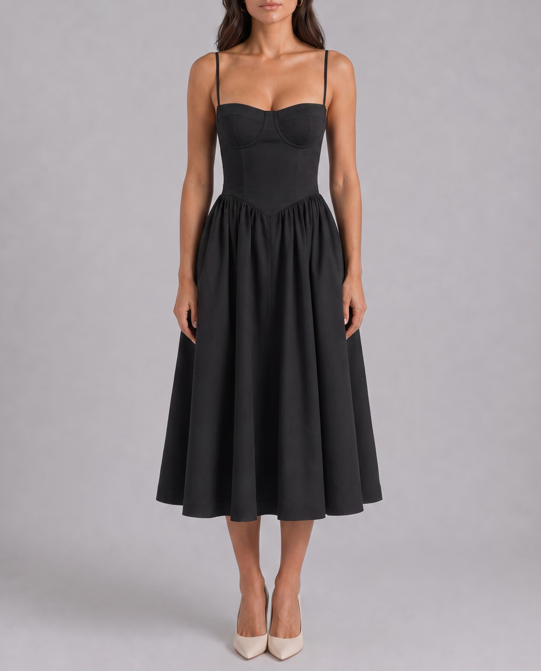 Floral Corset Sweetheart Neck Midi Dress