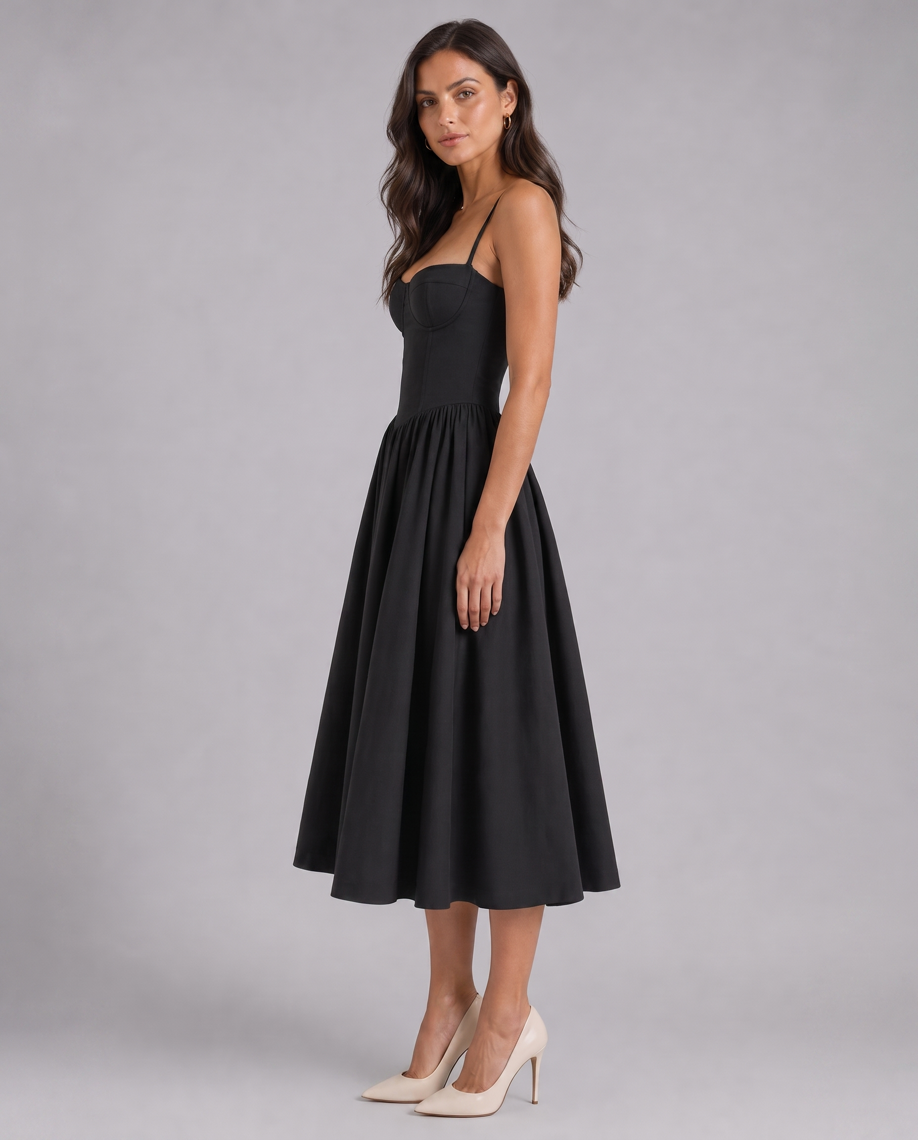 Floral Corset Sweetheart Neck Midi Dress