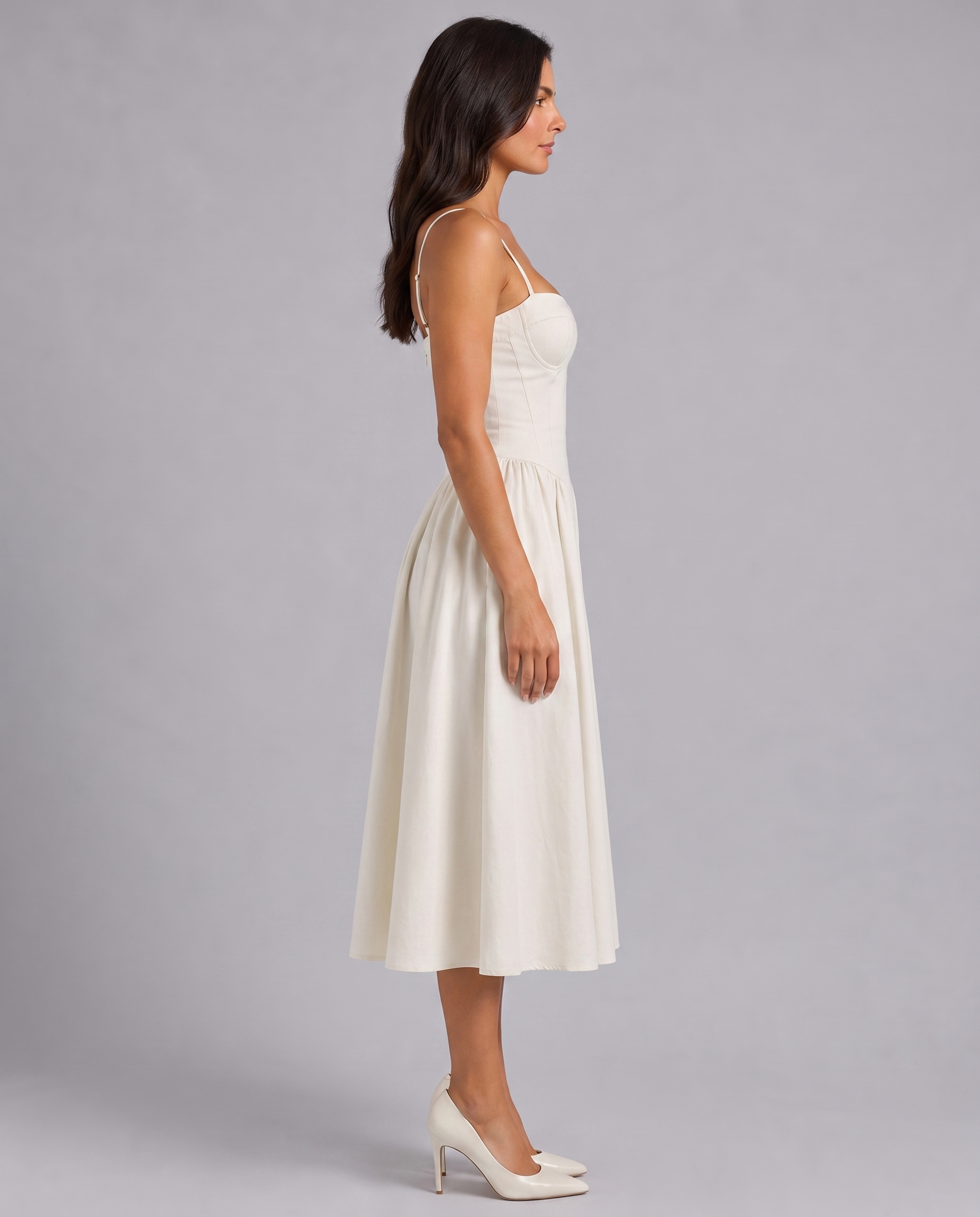 Floral Corset Sweetheart Neck Midi Dress