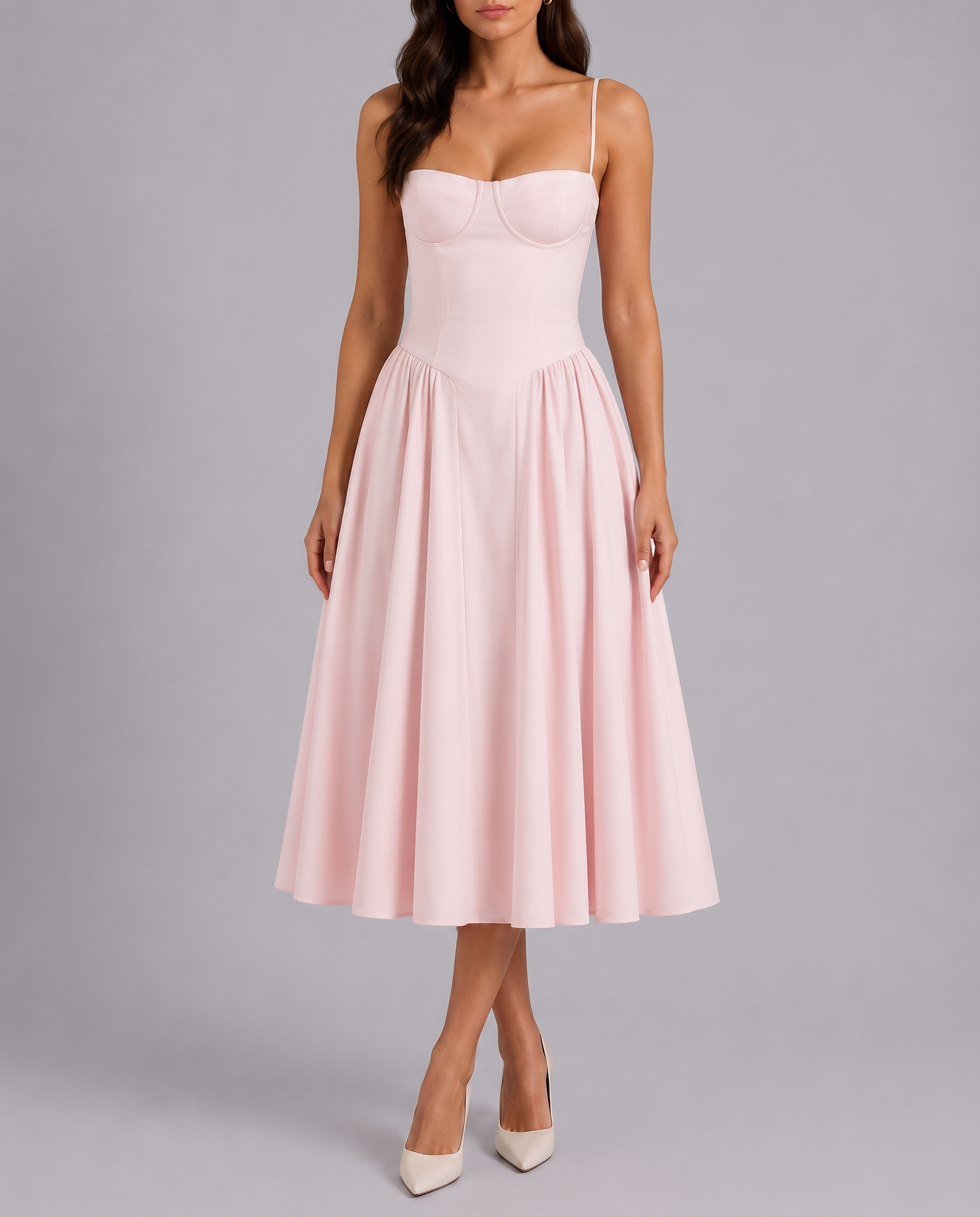 Floral Corset Sweetheart Neck Midi Dress