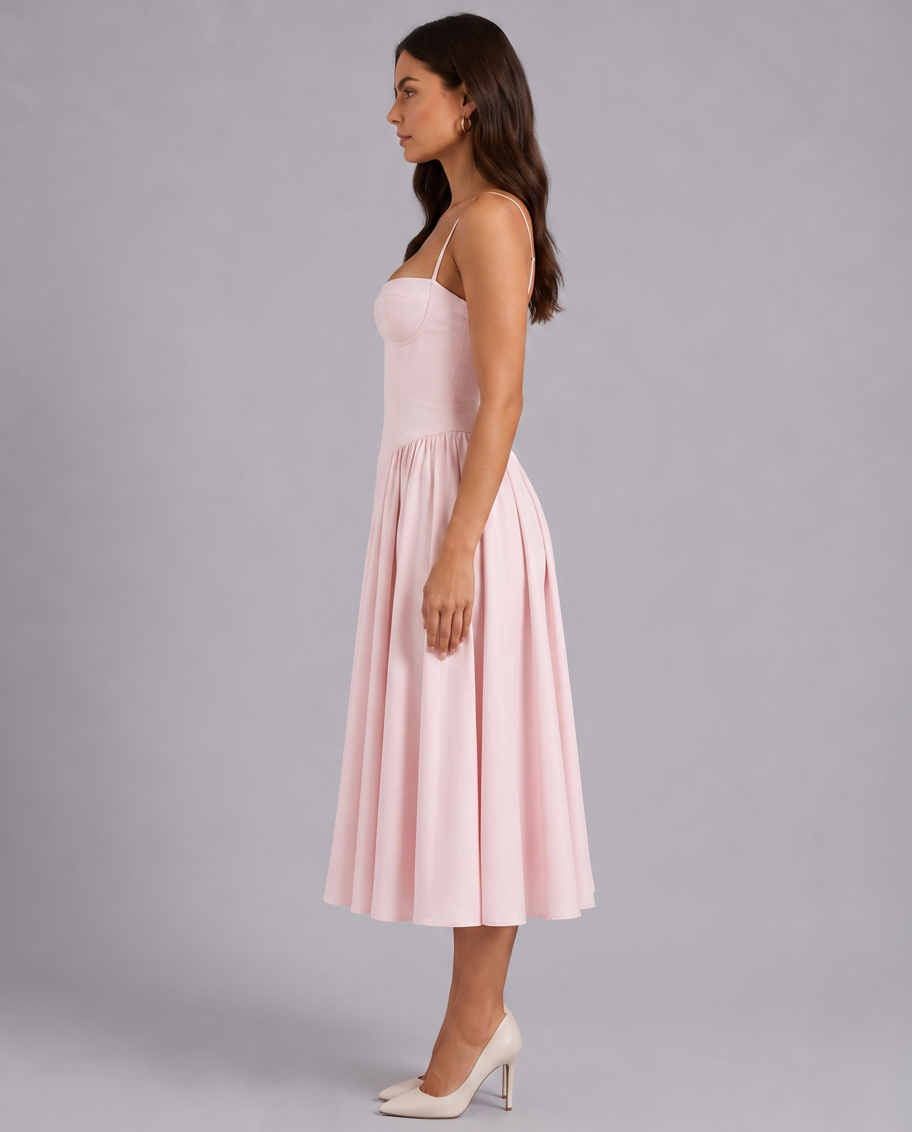 Floral Corset Sweetheart Neck Midi Dress