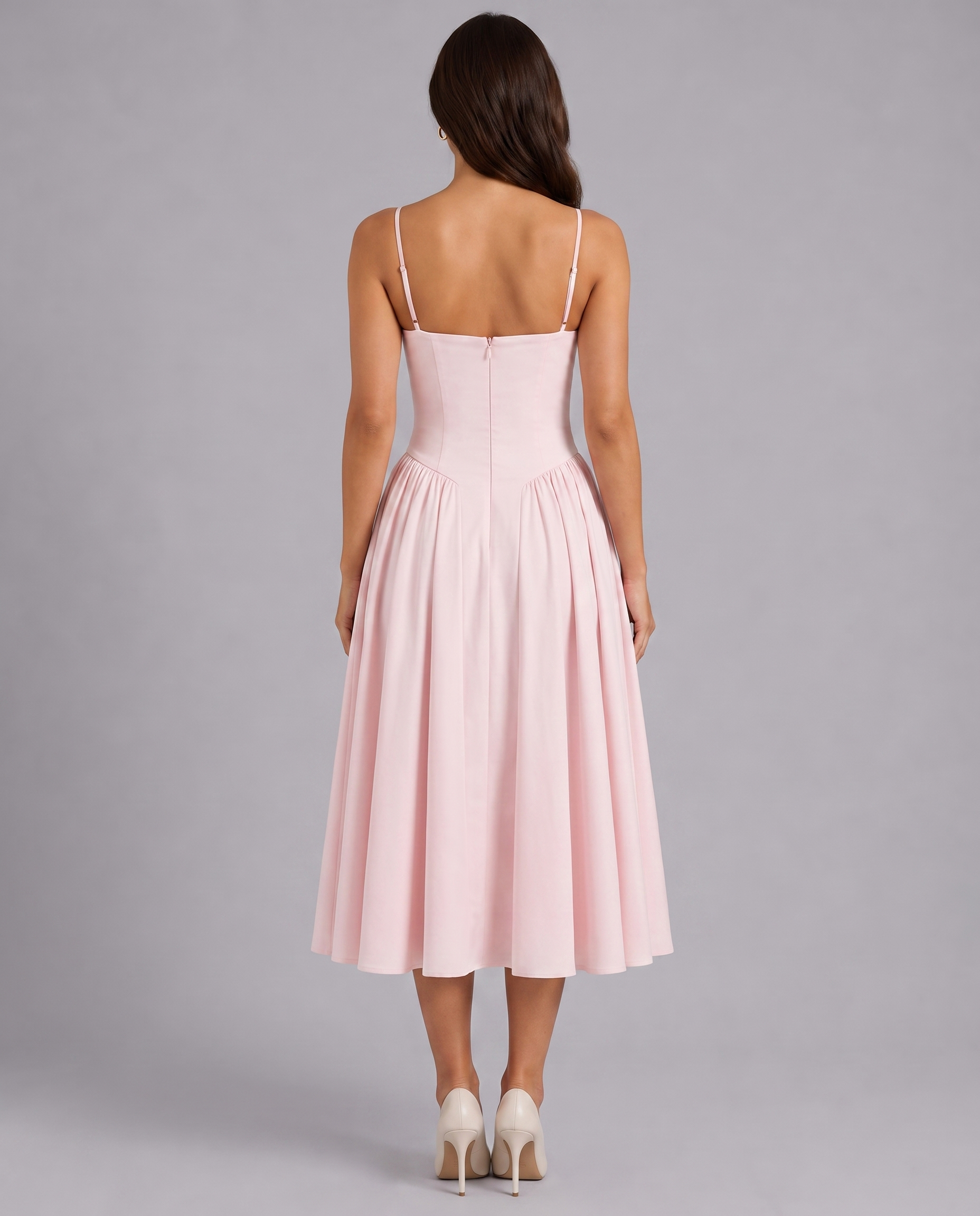 Floral Corset Sweetheart Neck Midi Dress