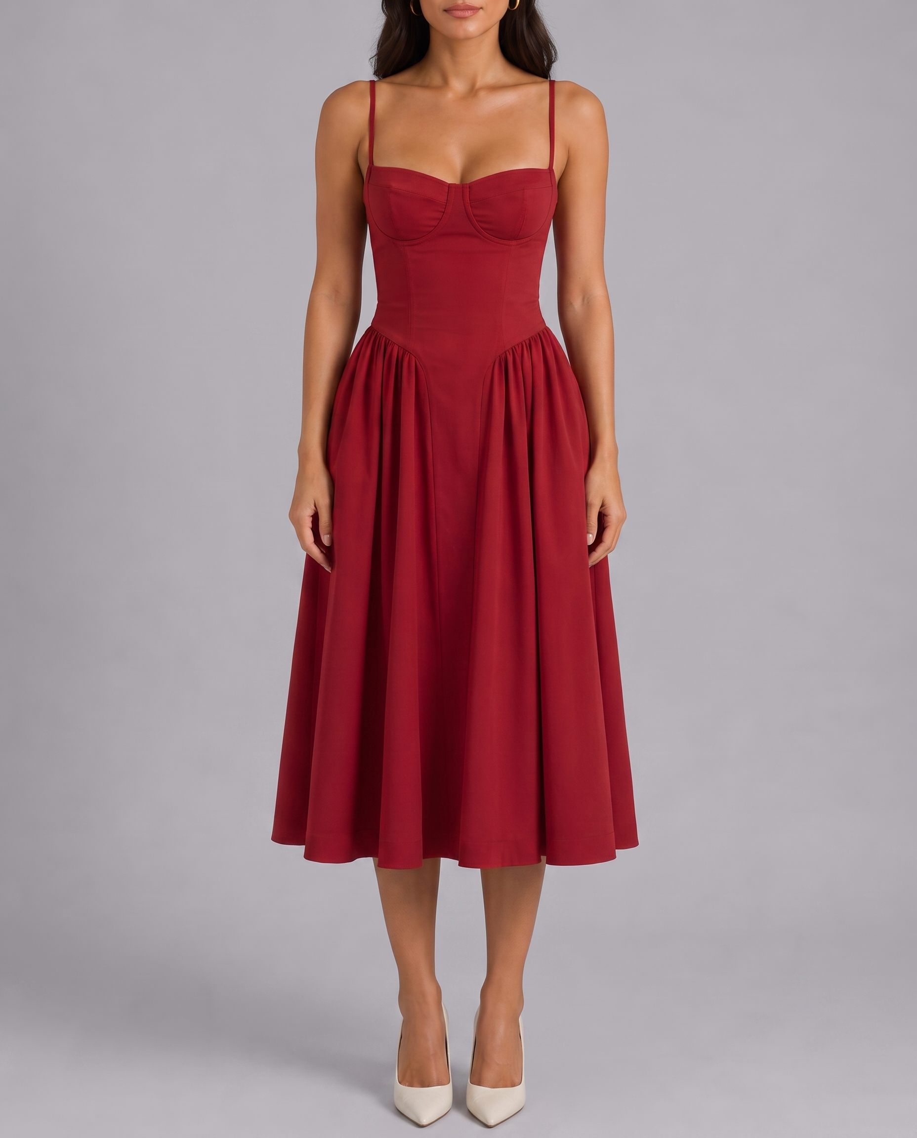 Floral Corset Sweetheart Neck Midi Dress