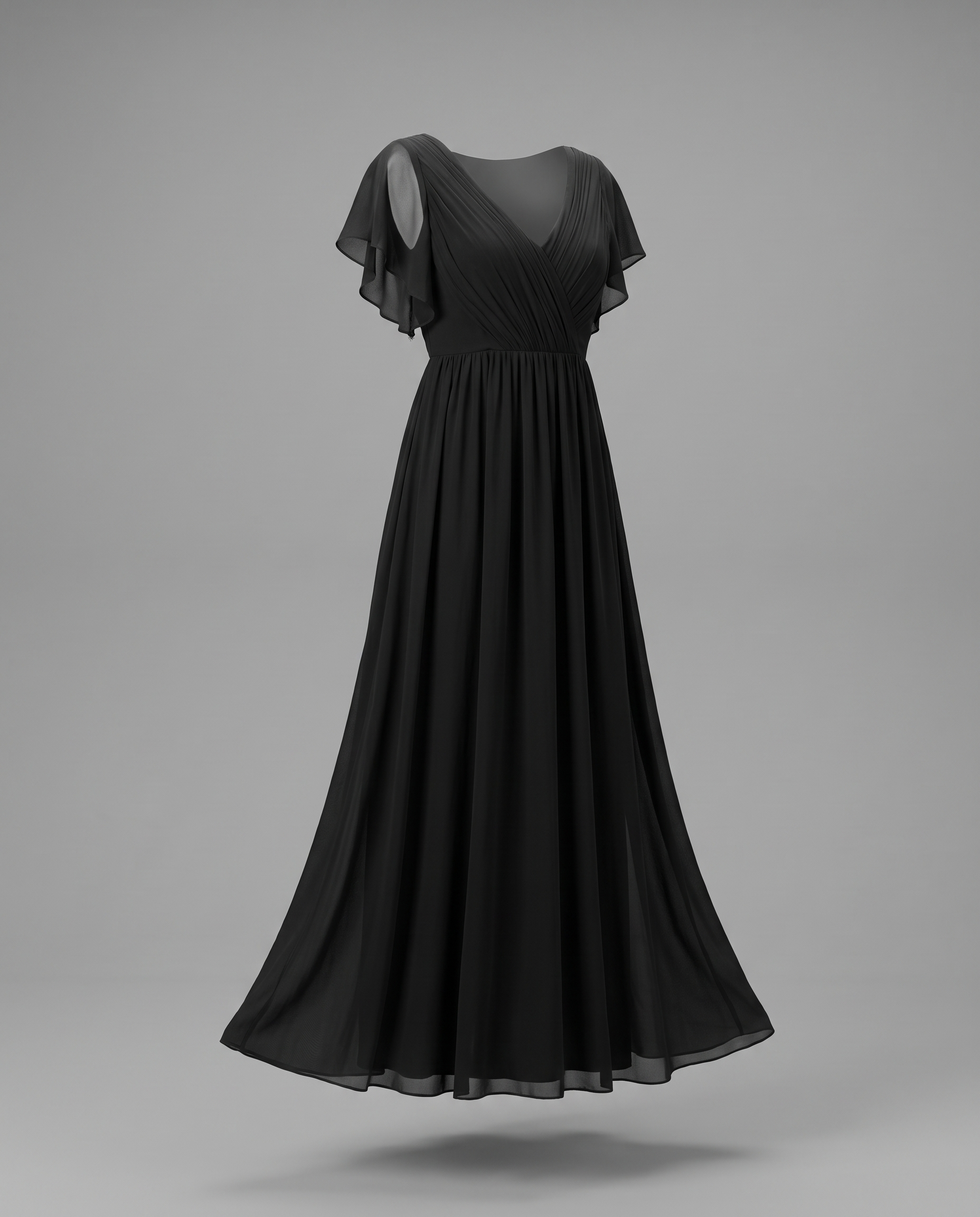 Flutter Sleeve Floor-Length Chiffon Evening Dress