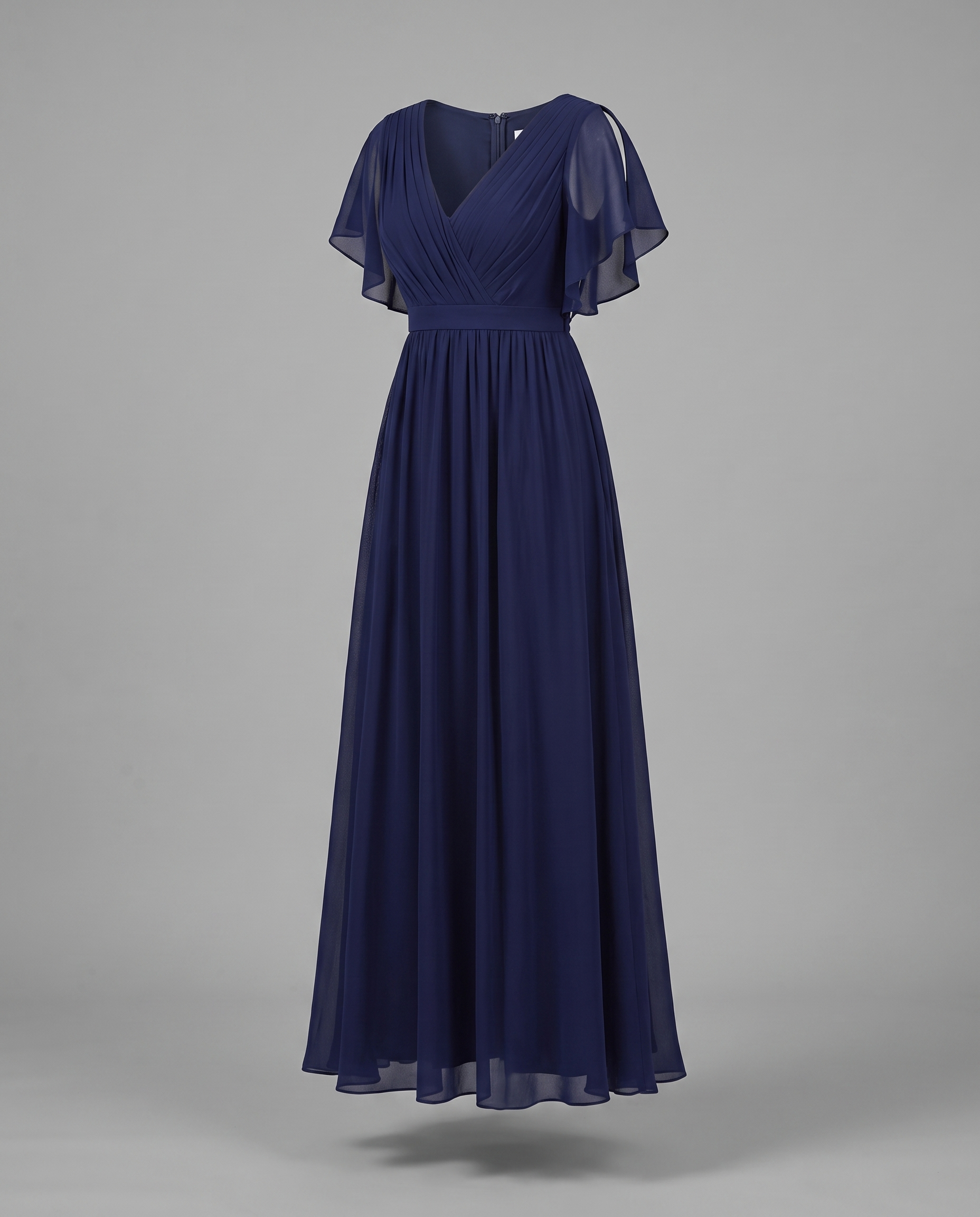 Flutter Sleeve Floor-Length Chiffon Evening Dress