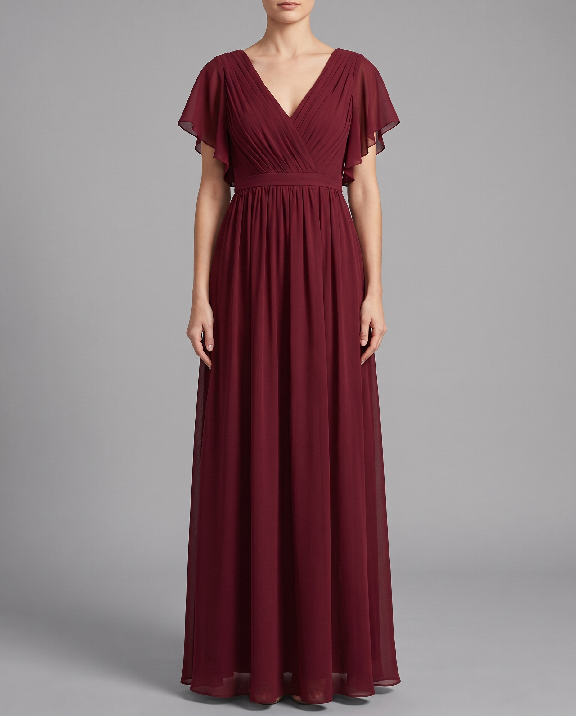 Flutter Sleeve Floor-Length Chiffon Evening Dress