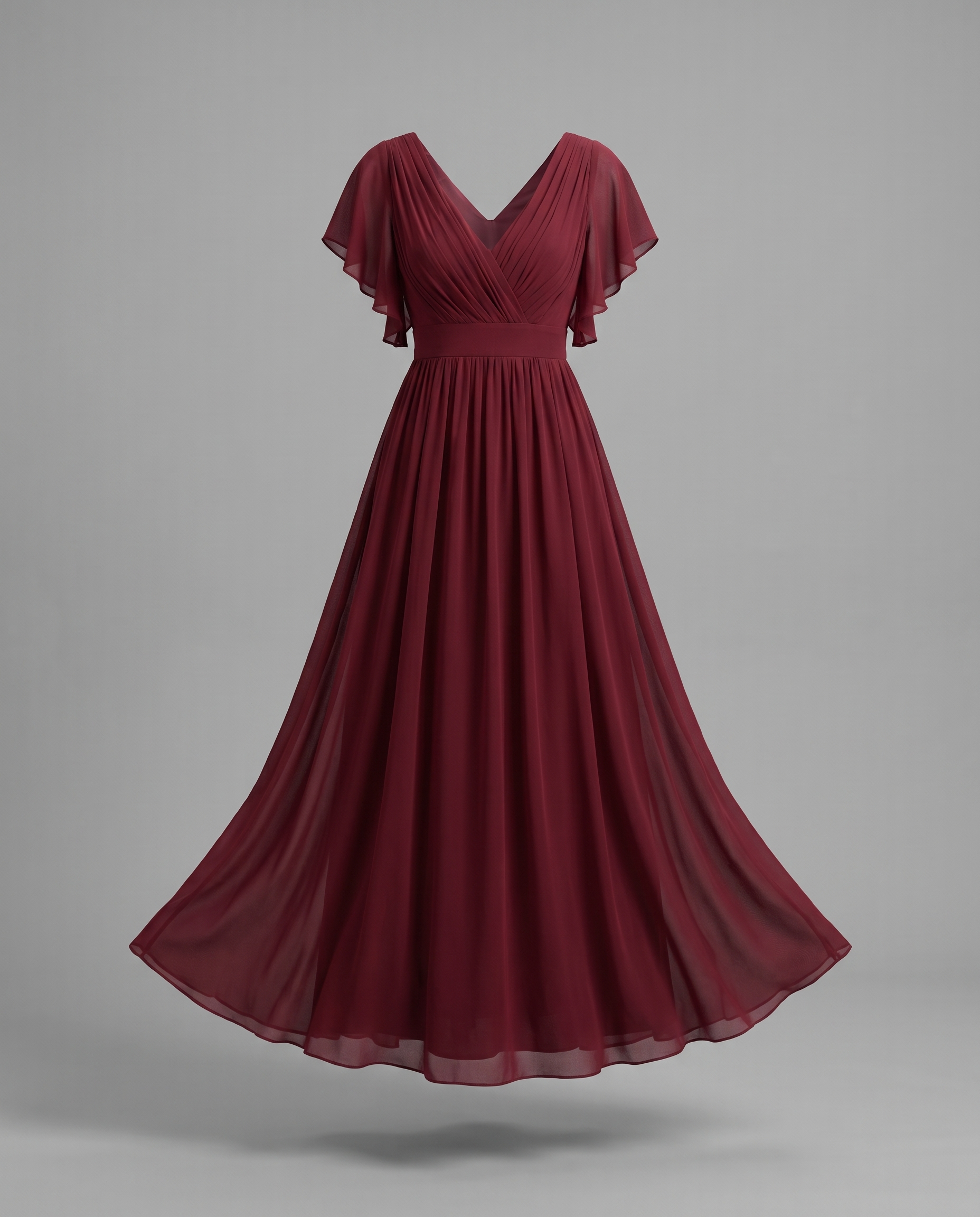 Flutter Sleeve Floor-Length Chiffon Evening Dress