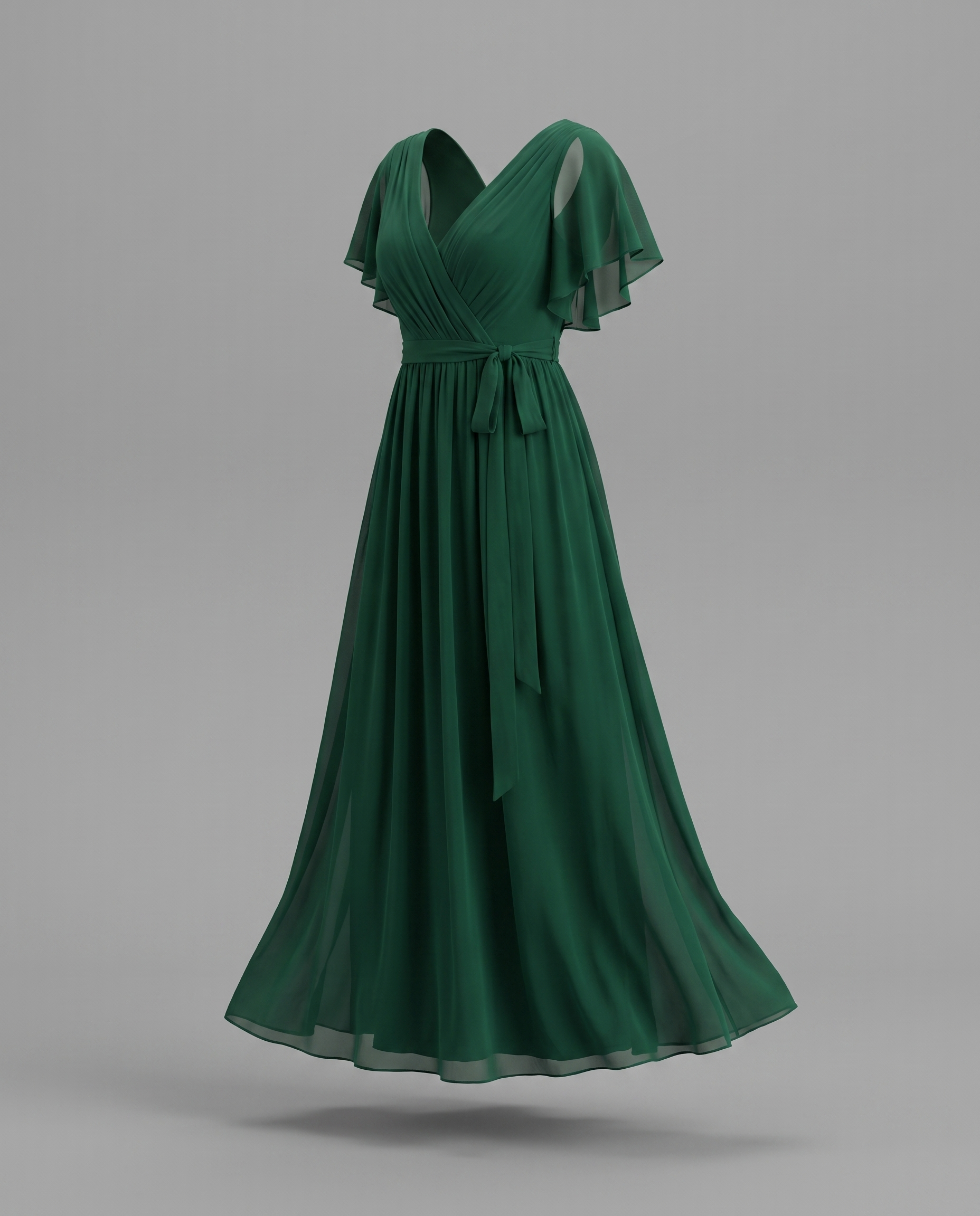 Flutter Sleeve Floor-Length Chiffon Evening Dress