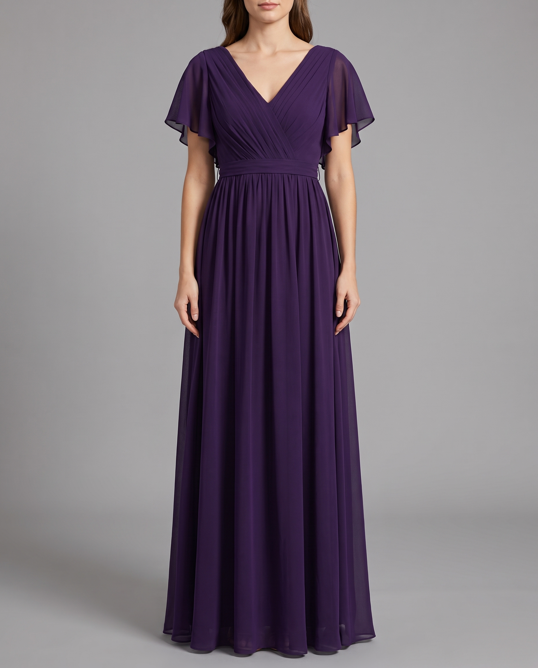 Flutter Sleeve Floor-Length Chiffon Evening Dress