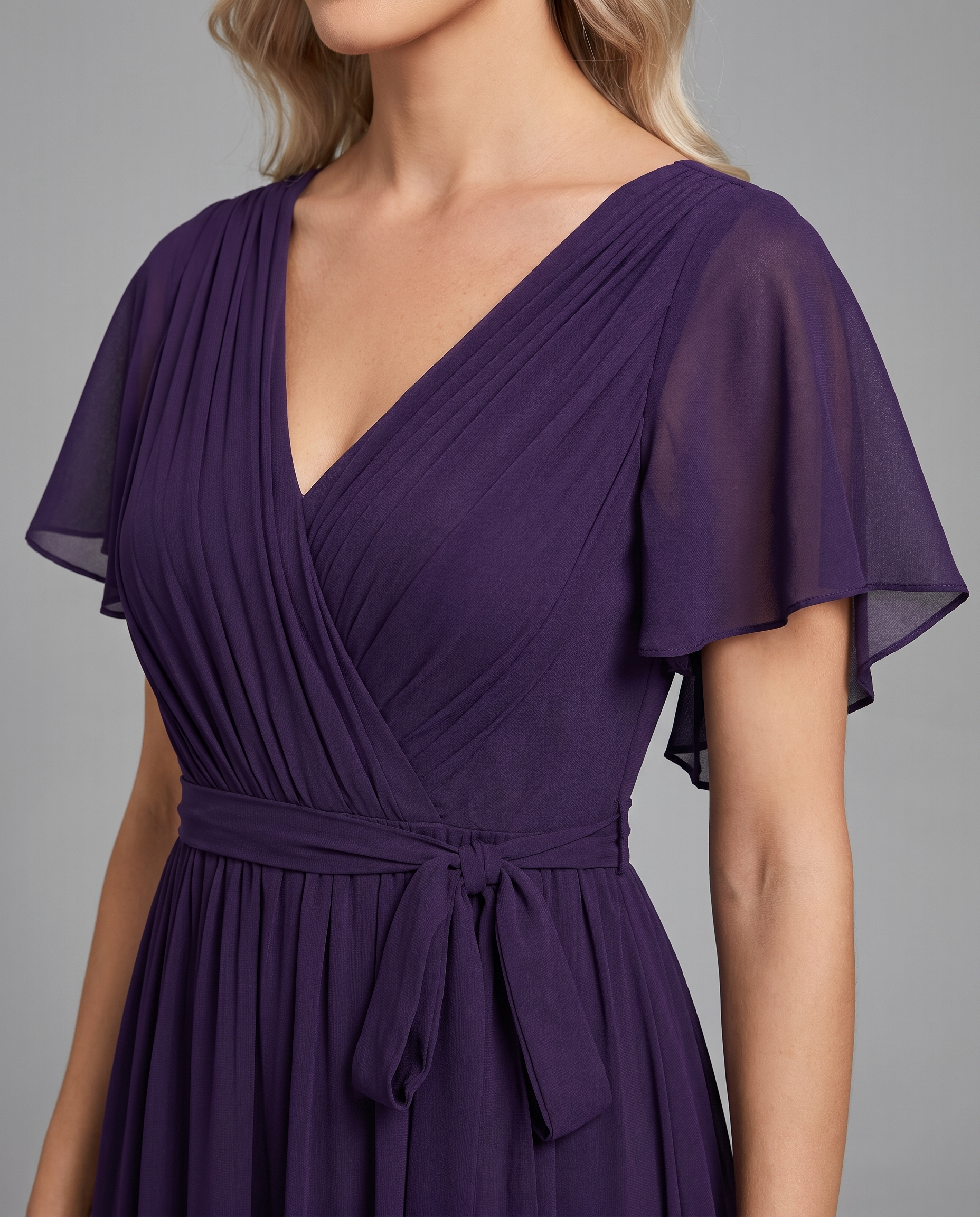 Flutter Sleeve Floor-Length Chiffon Evening Dress