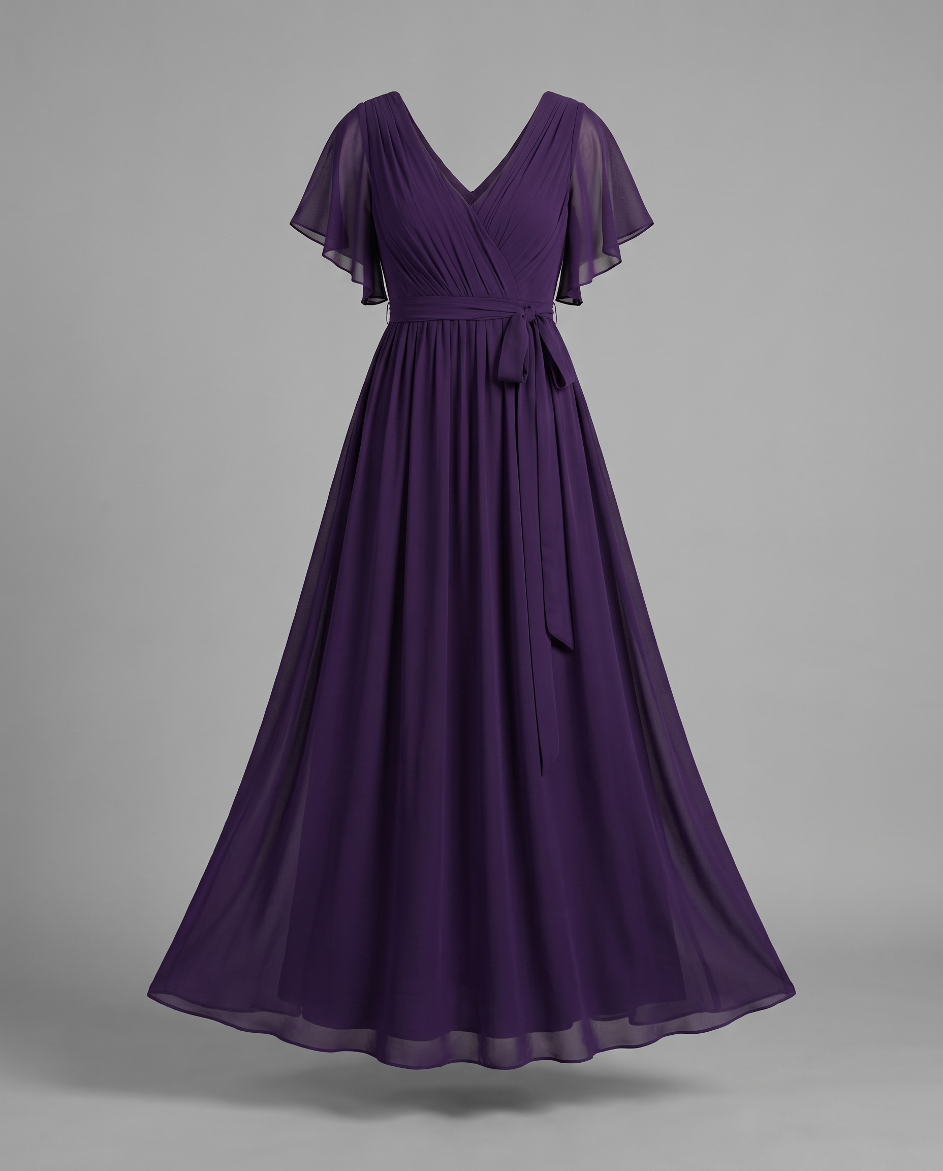 Flutter Sleeve Floor-Length Chiffon Evening Dress