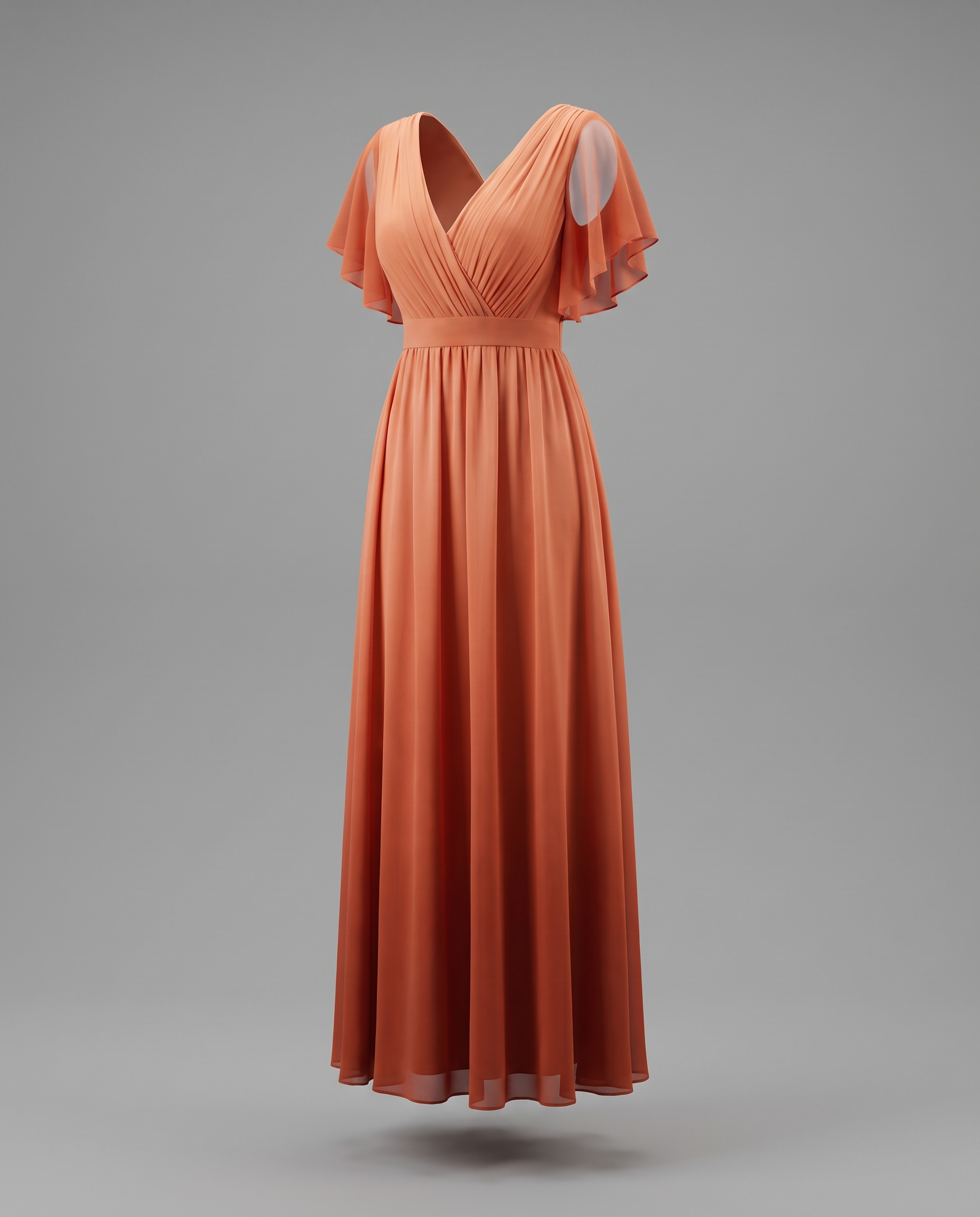 Flutter Sleeve Floor-Length Chiffon Evening Dress