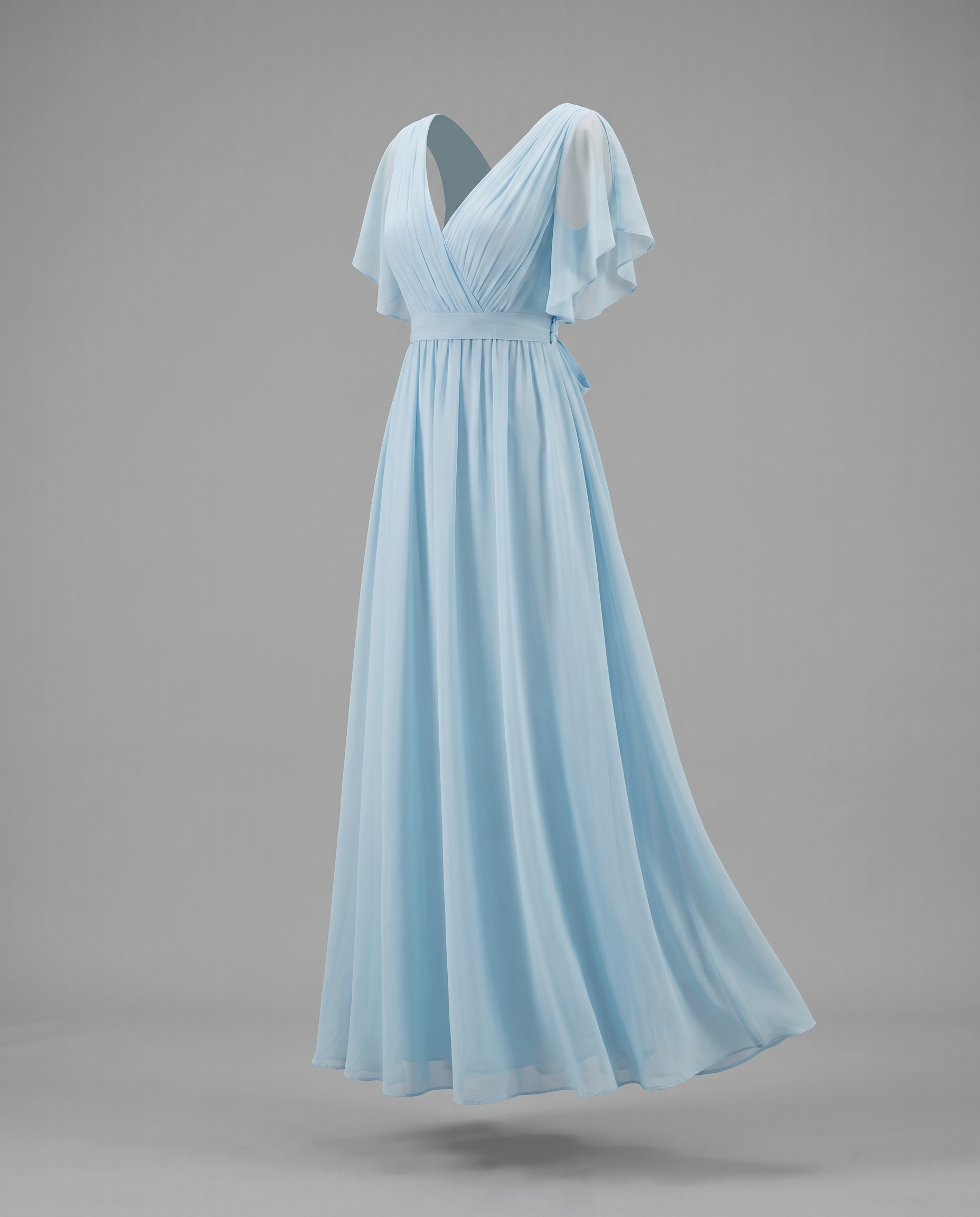 Flutter Sleeve Floor-Length Chiffon Evening Dress