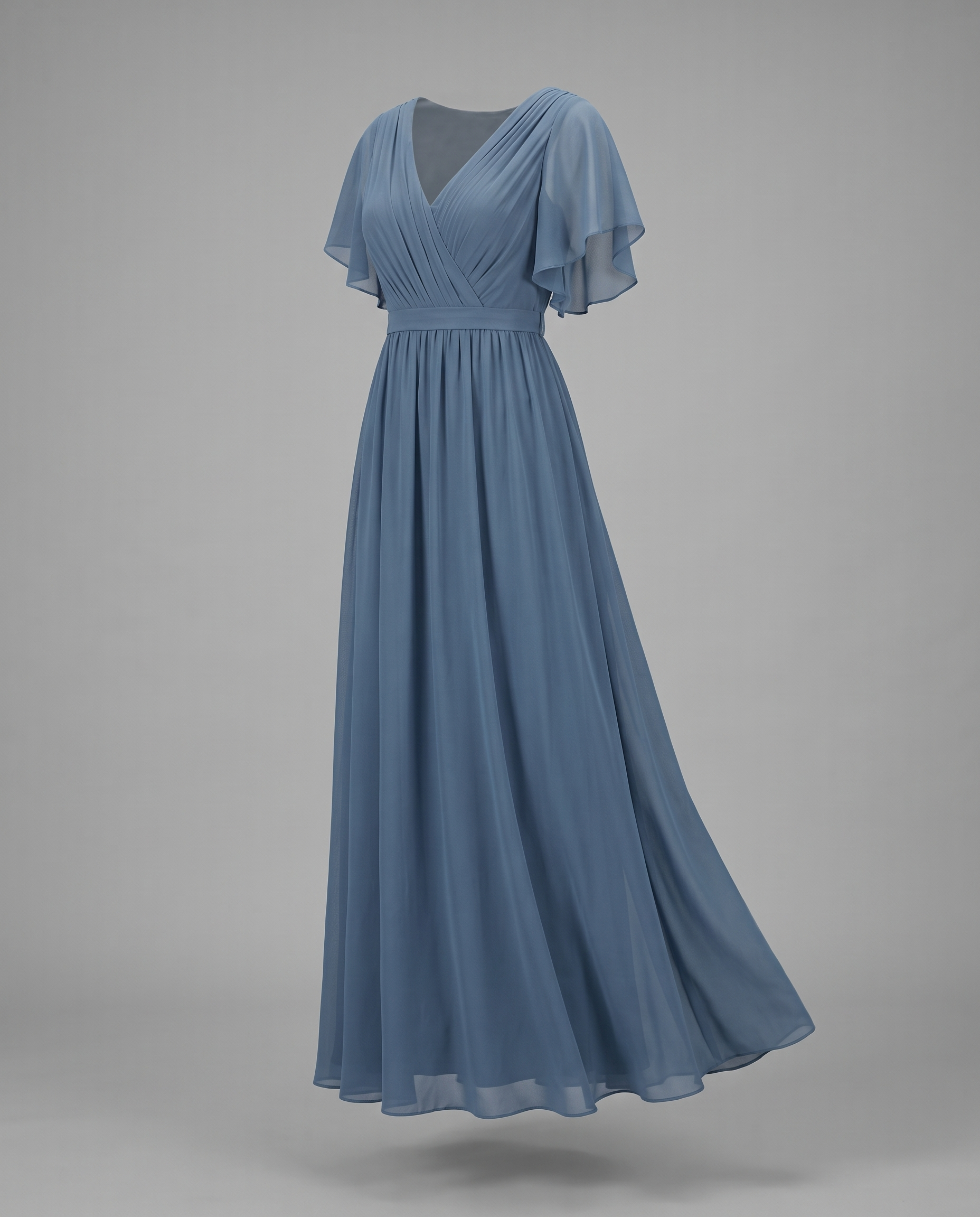 Flutter Sleeve Floor-Length Chiffon Evening Dress