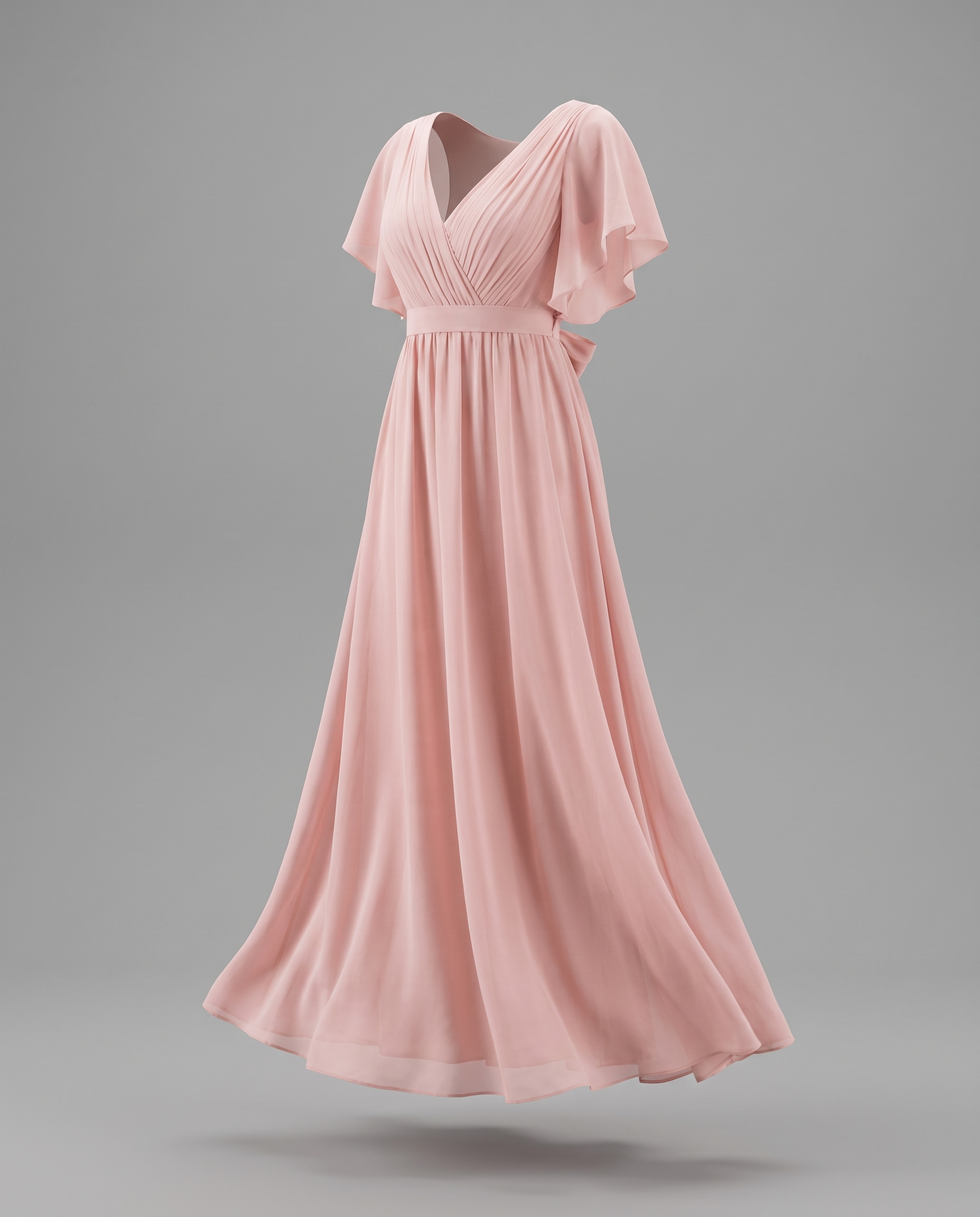 Flutter Sleeve Floor-Length Chiffon Evening Dress