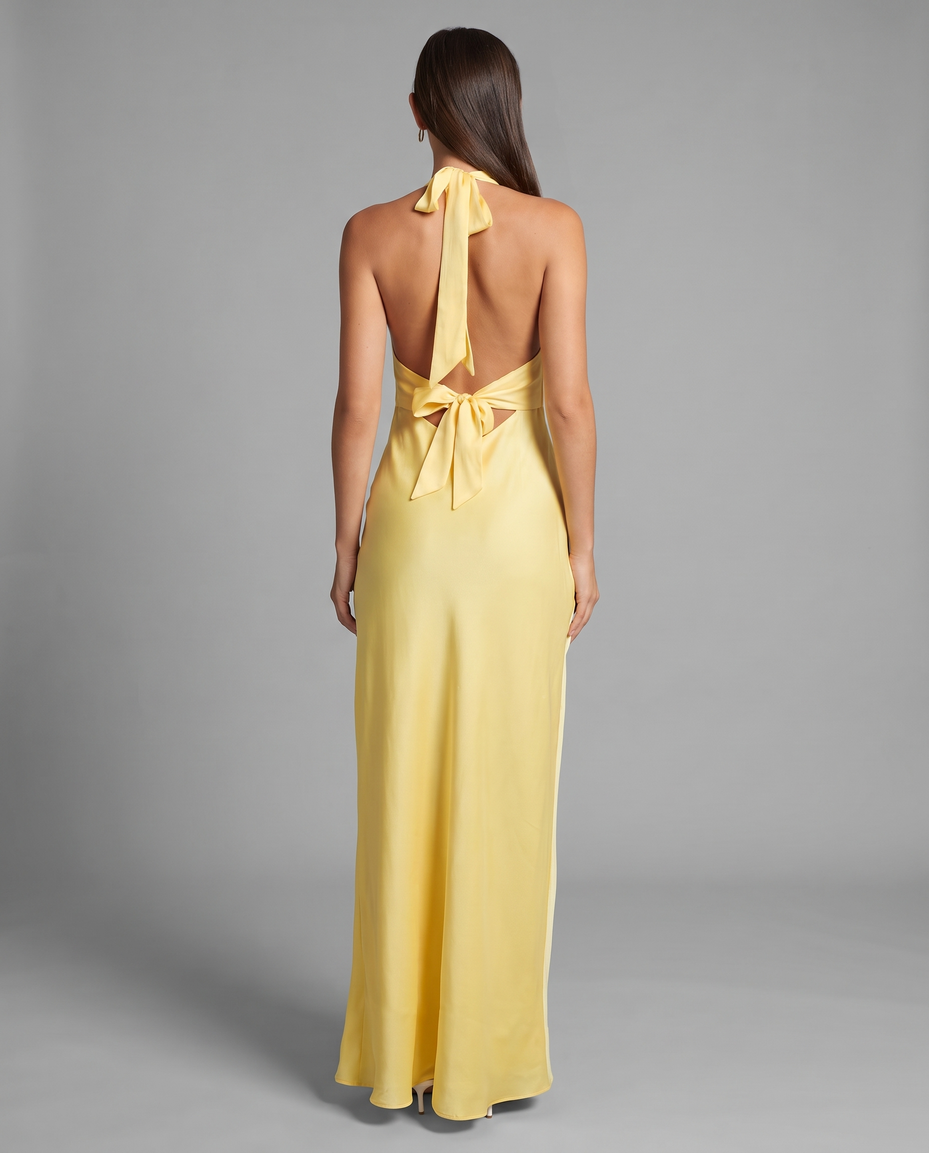 Lemon Satin Halterneck Maxi Dress