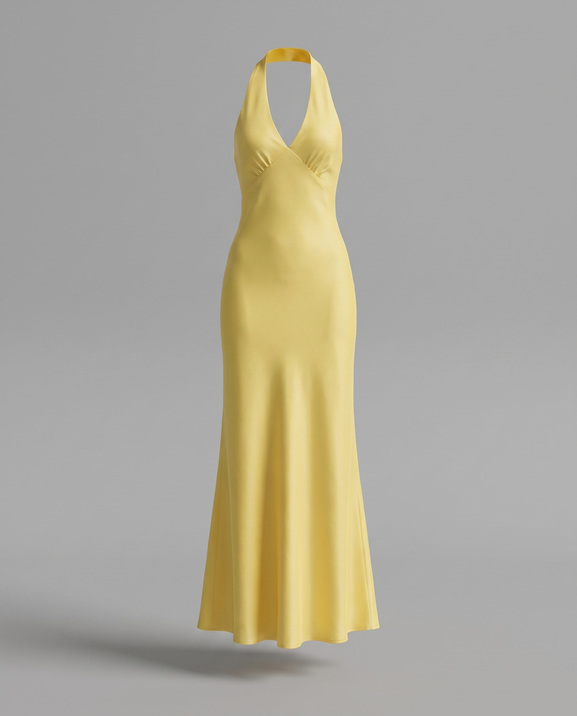 Lemon Satin Halterneck Maxi Dress