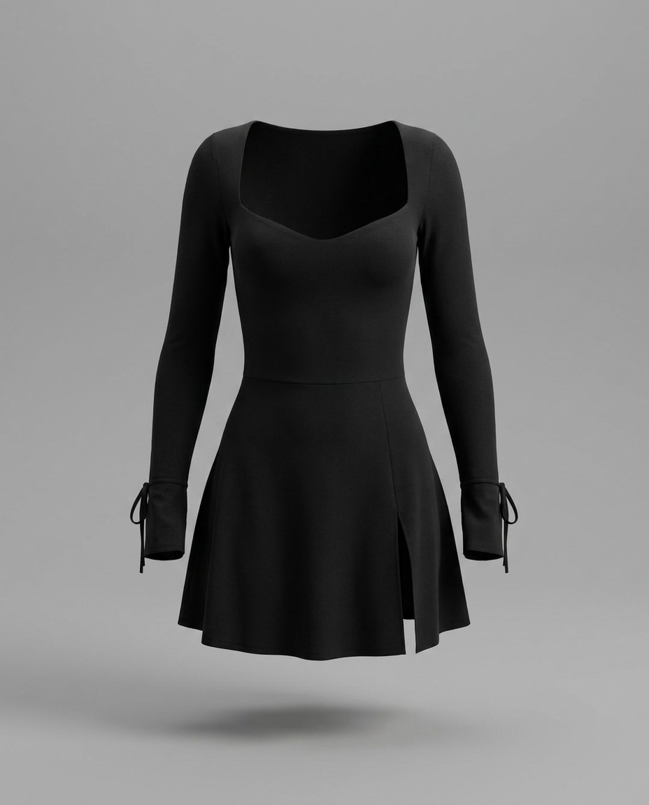 Long Sleeve A-Line Mini Dress in Black
