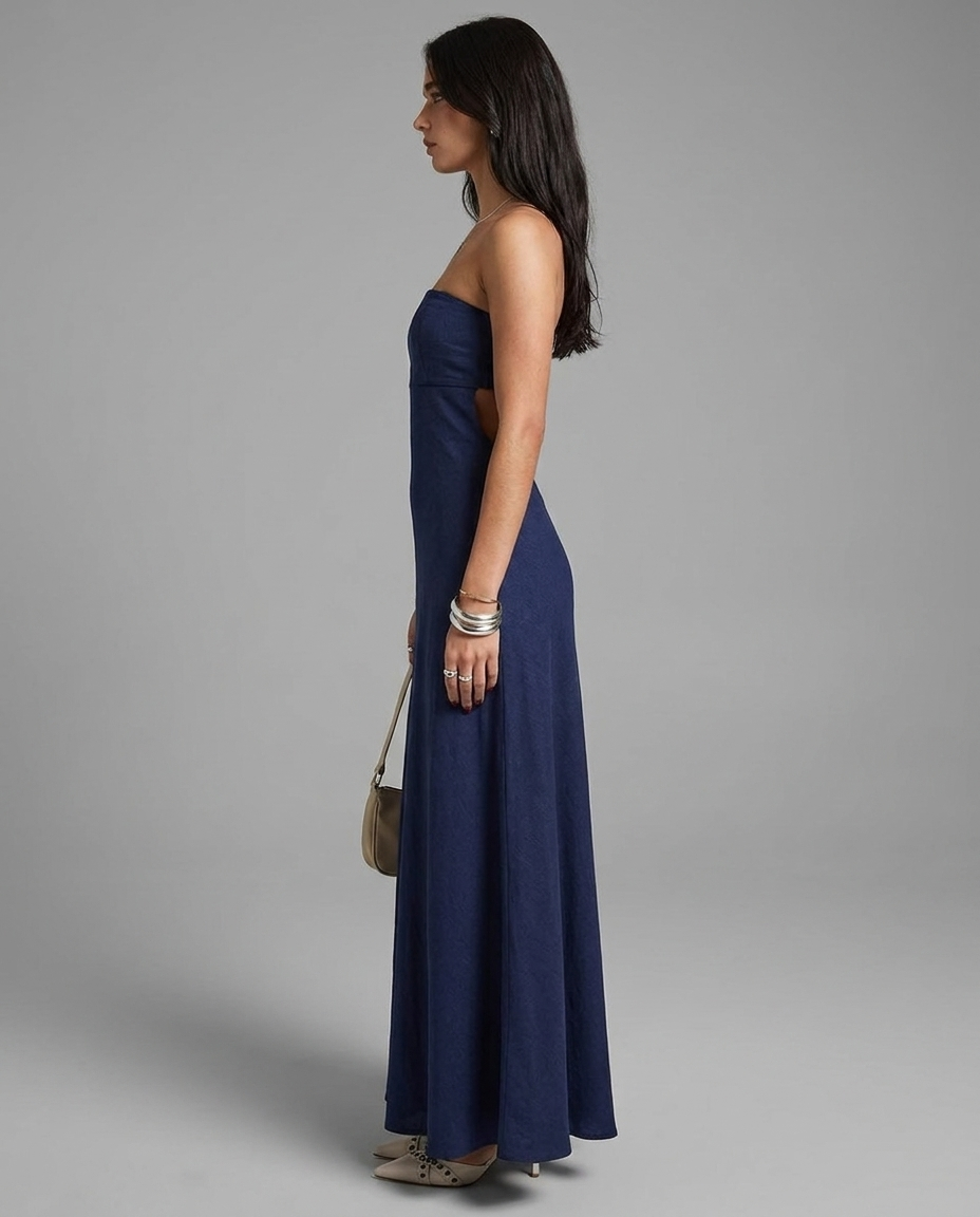 Navy Strapless Maxi Dress