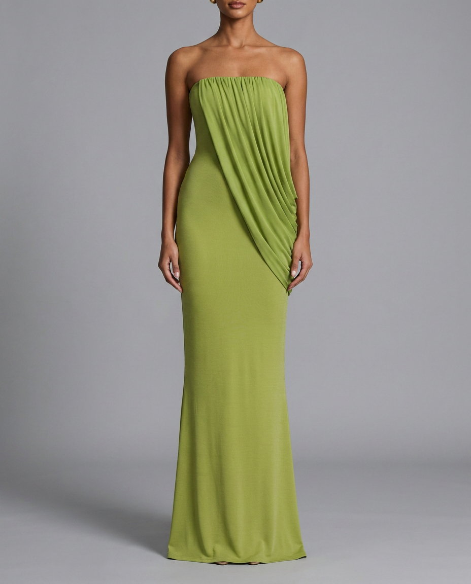 Olive Strapless Draped Maxi Dress