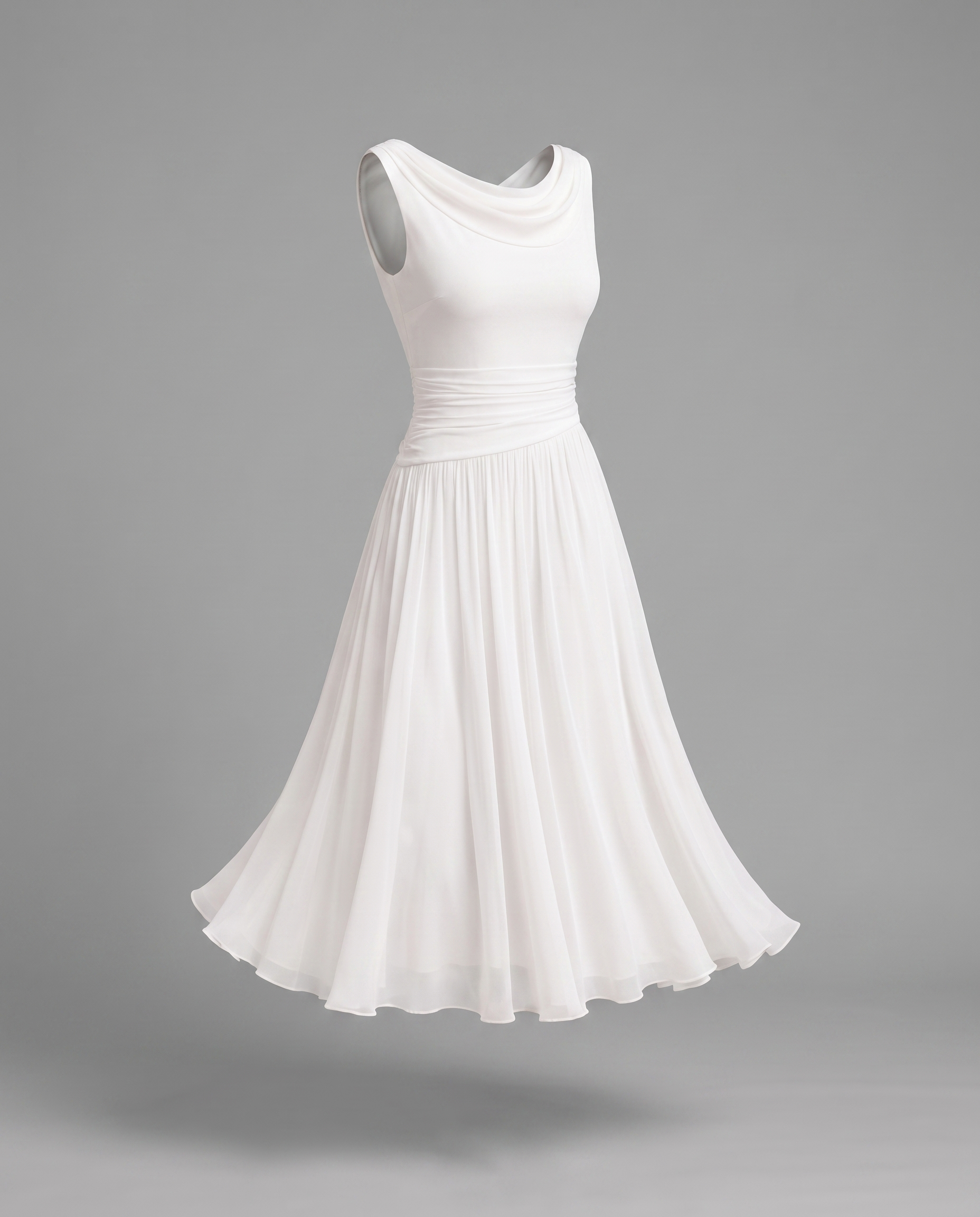 Elegant Pleated Midi Dress with Draped Neckline