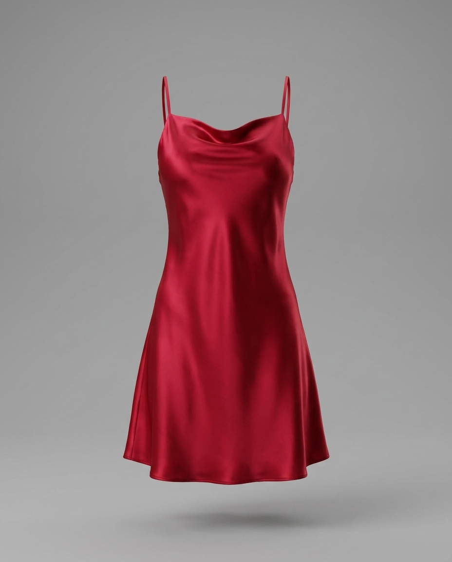 Satin Spaghetti Strap Cowl-Neck Mini Dress