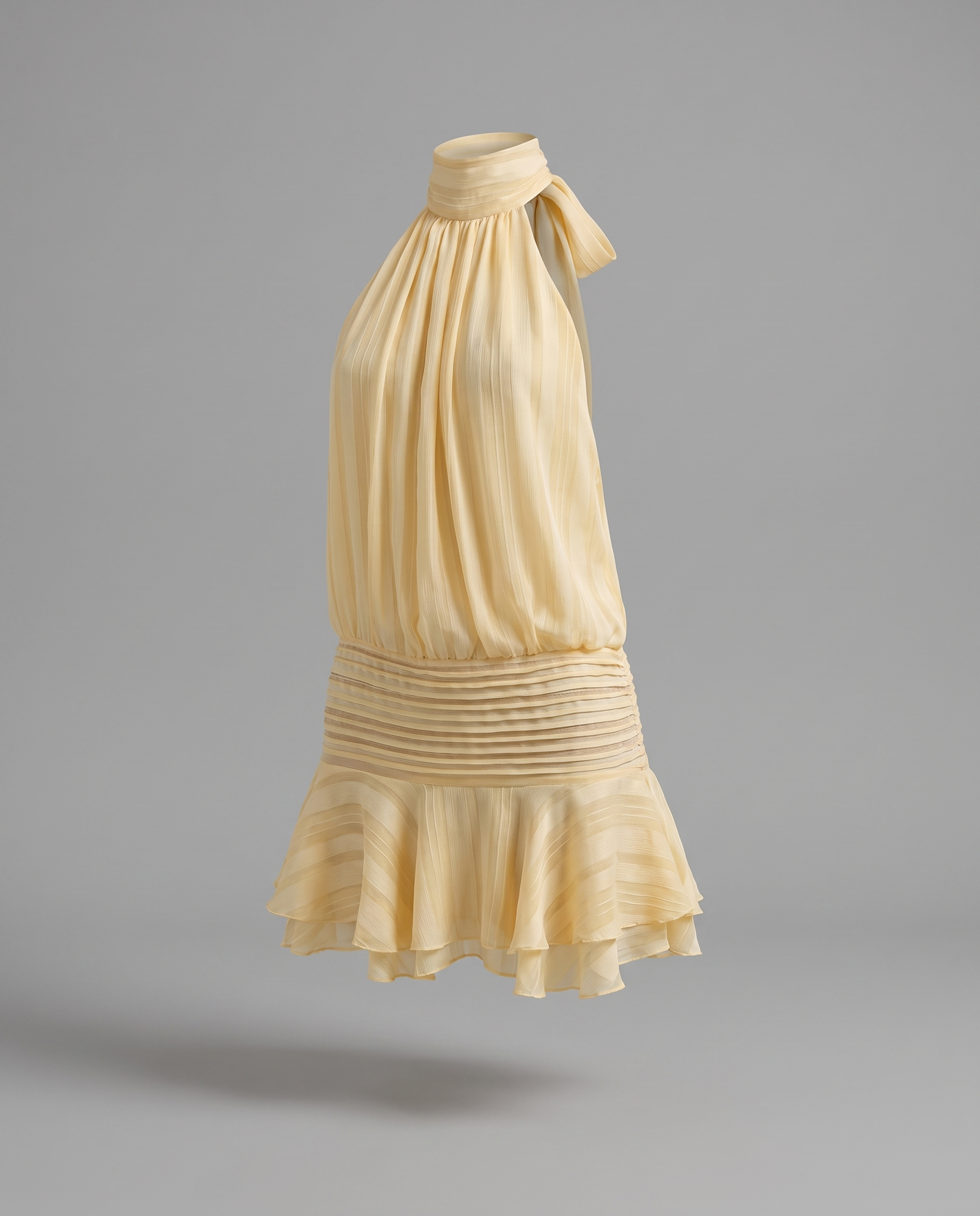 Yellow Chiffon Halterneck Mini Dress